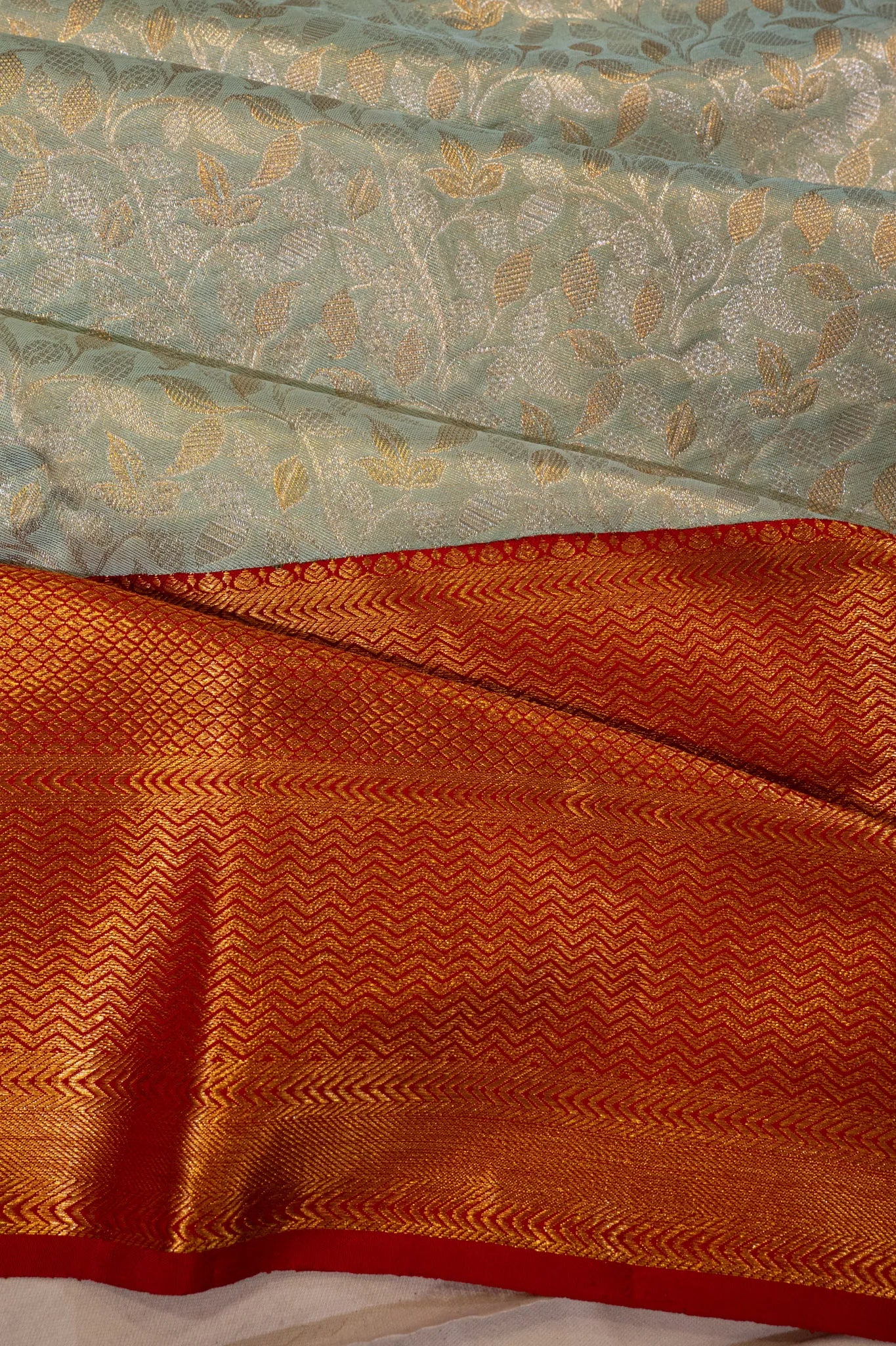 Kanchipuram Silk Tissue Brocade Pastel Blue Saree