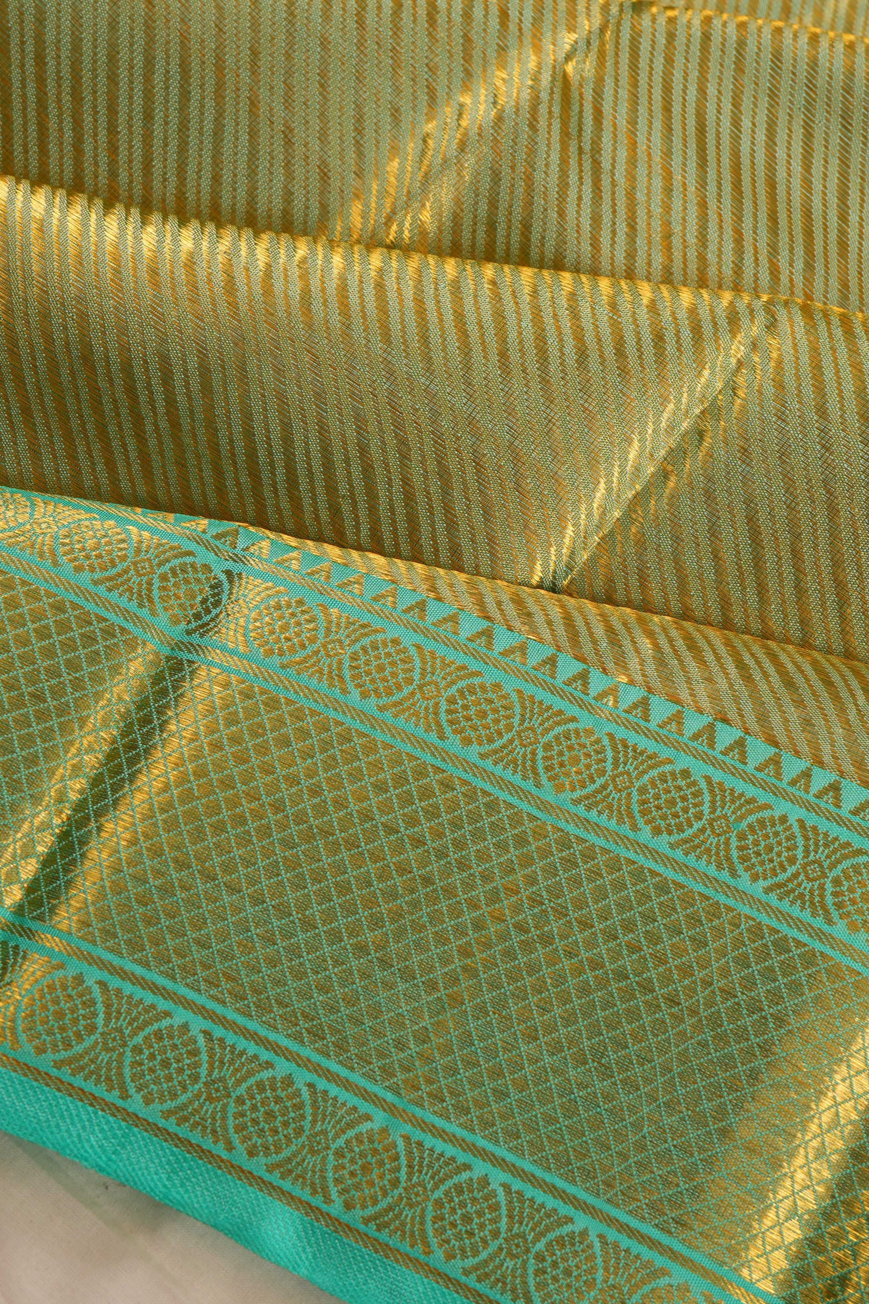 Kanchipuram Silk Tissue Brocade Pista Green Saree