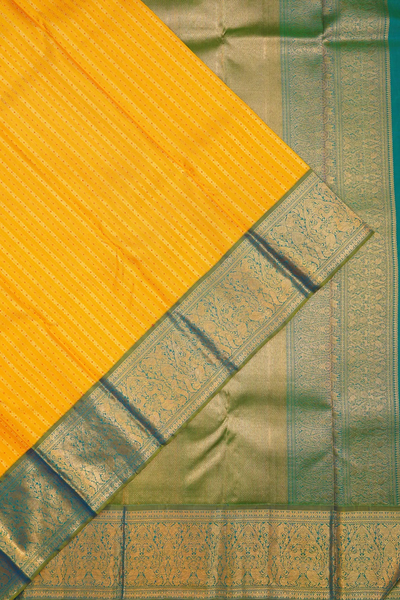 Kanchipuram Silk Vertical Lines Yellow Saree