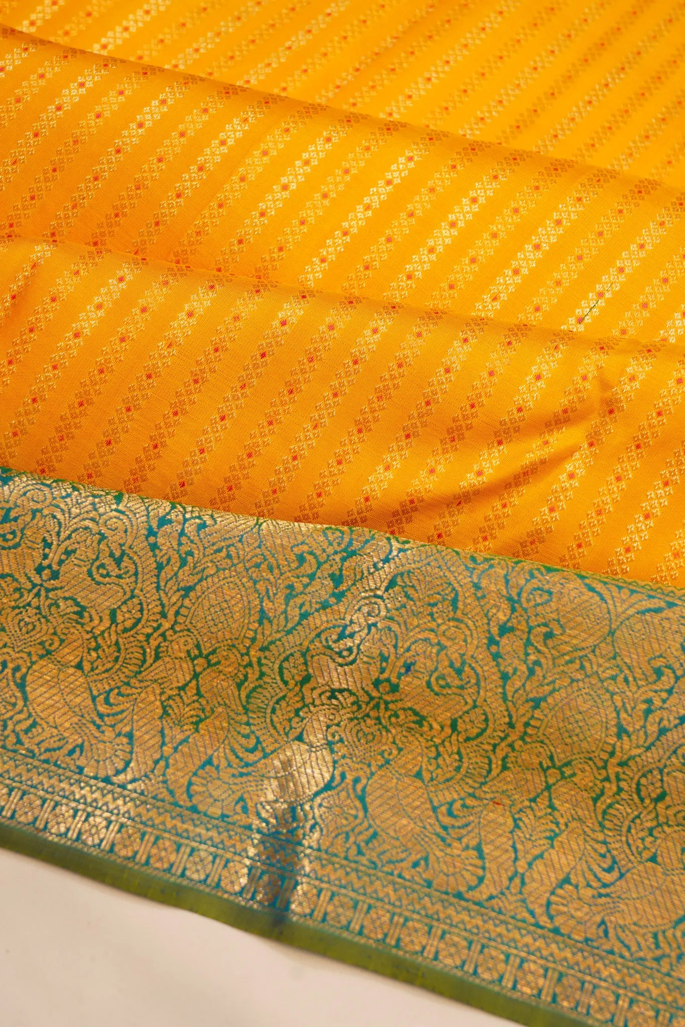 Kanchipuram Silk Vertical Lines Yellow Saree