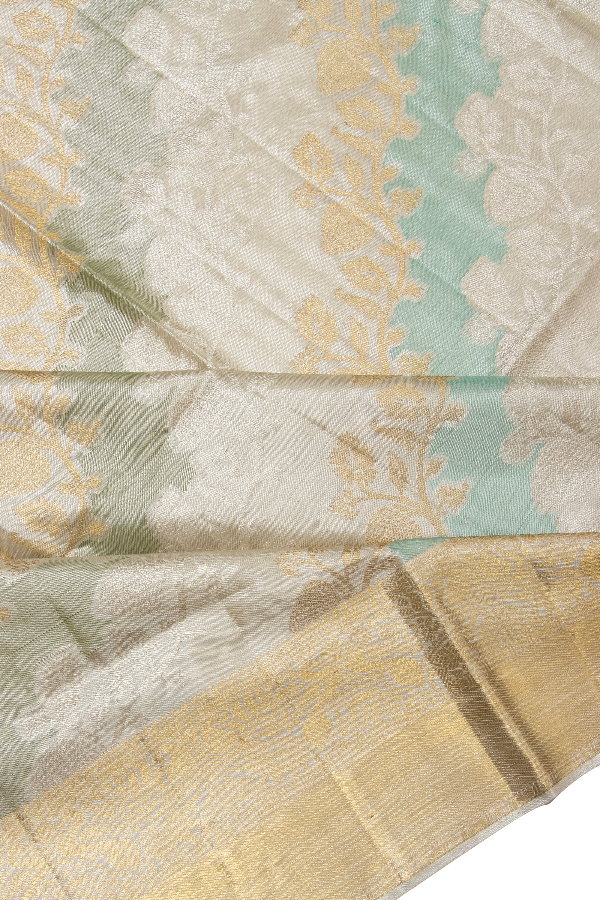 Kanchipuram Silk Tissue Jaal Silver Saree