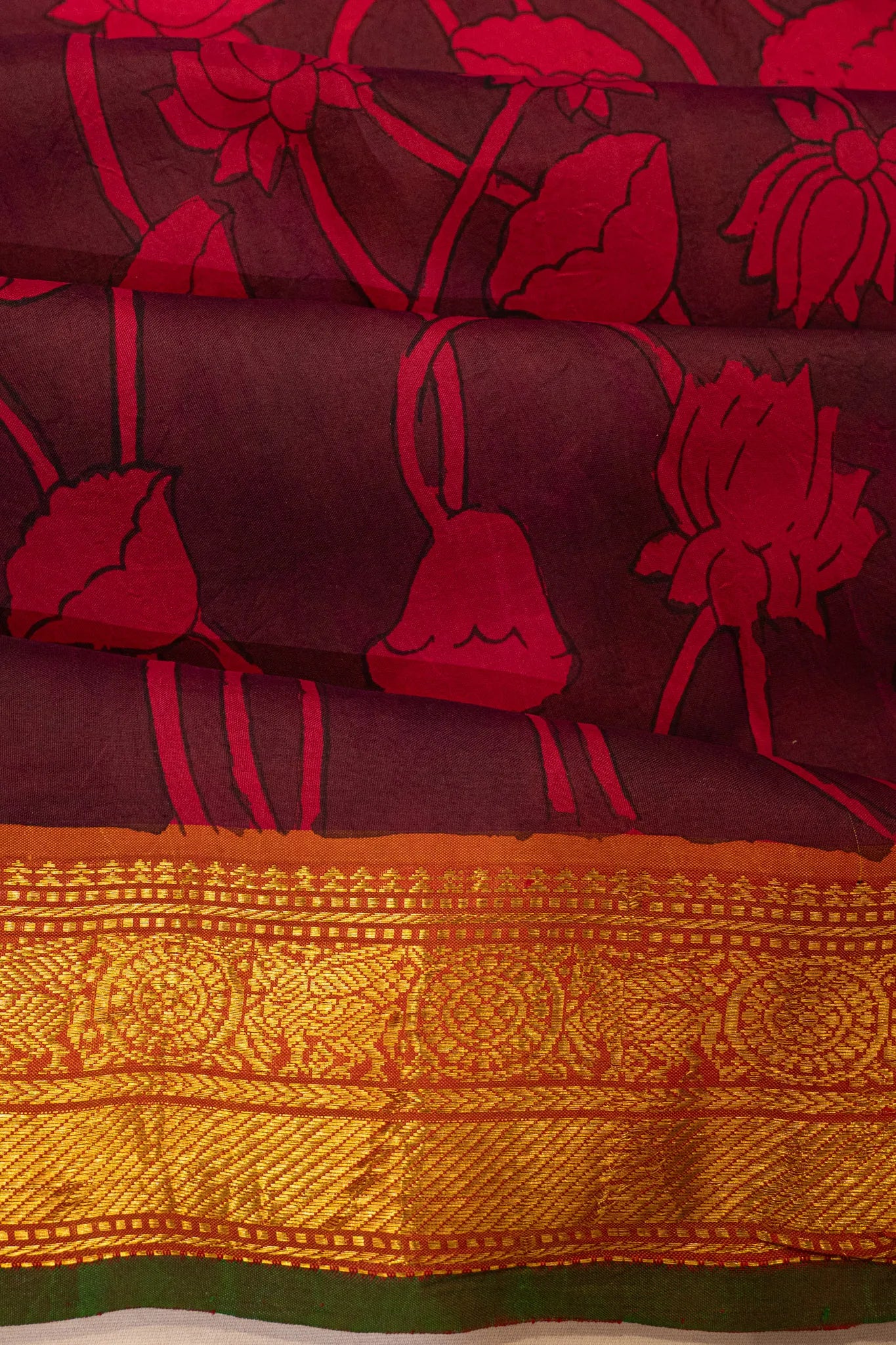 Kanchipuram Silk Kalamkari Hand Painted Purple Saree