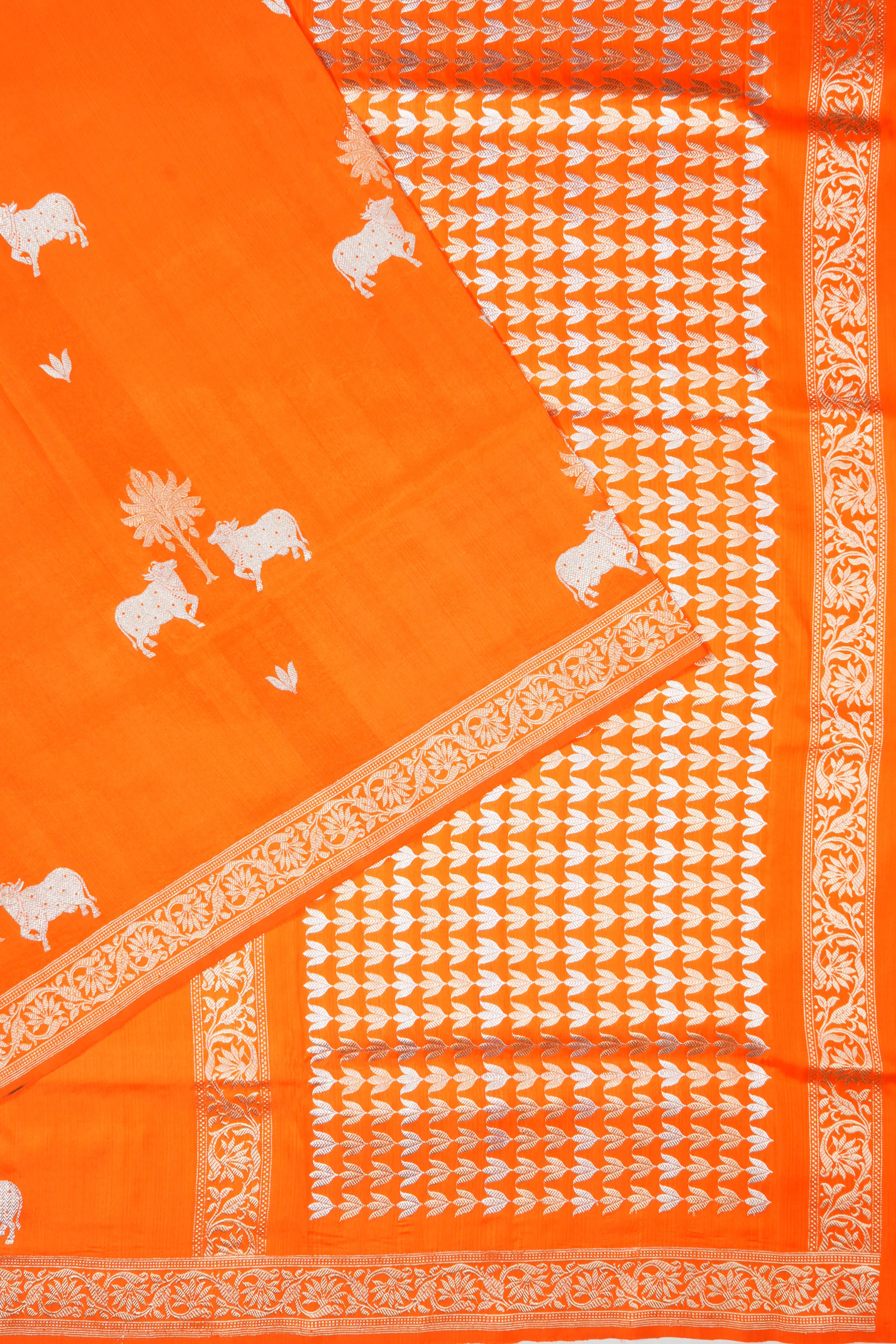 Banarasi Silk Pichwai Butta Orange Saree