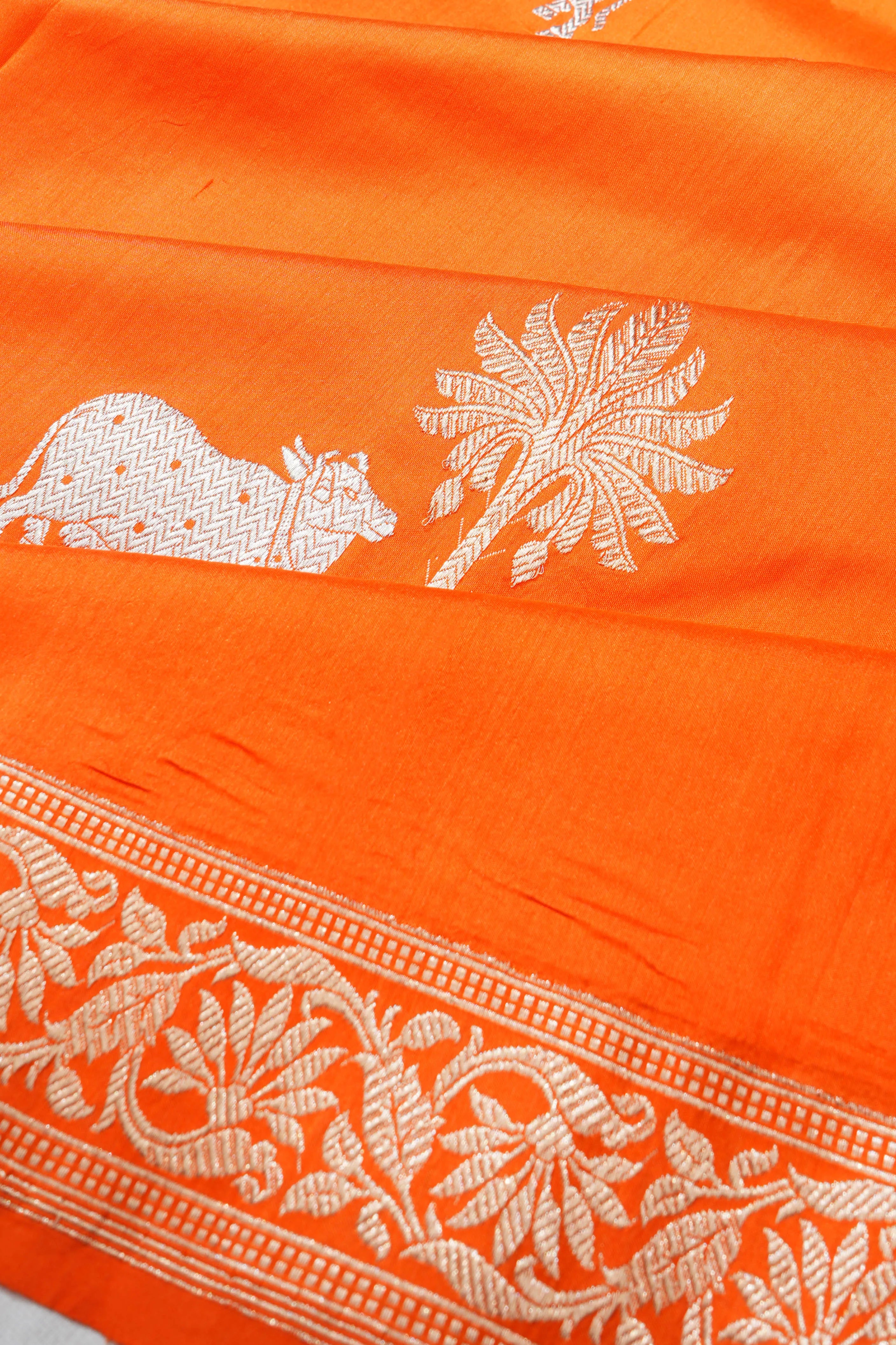 Banarasi Silk Pichwai Butta Orange Saree