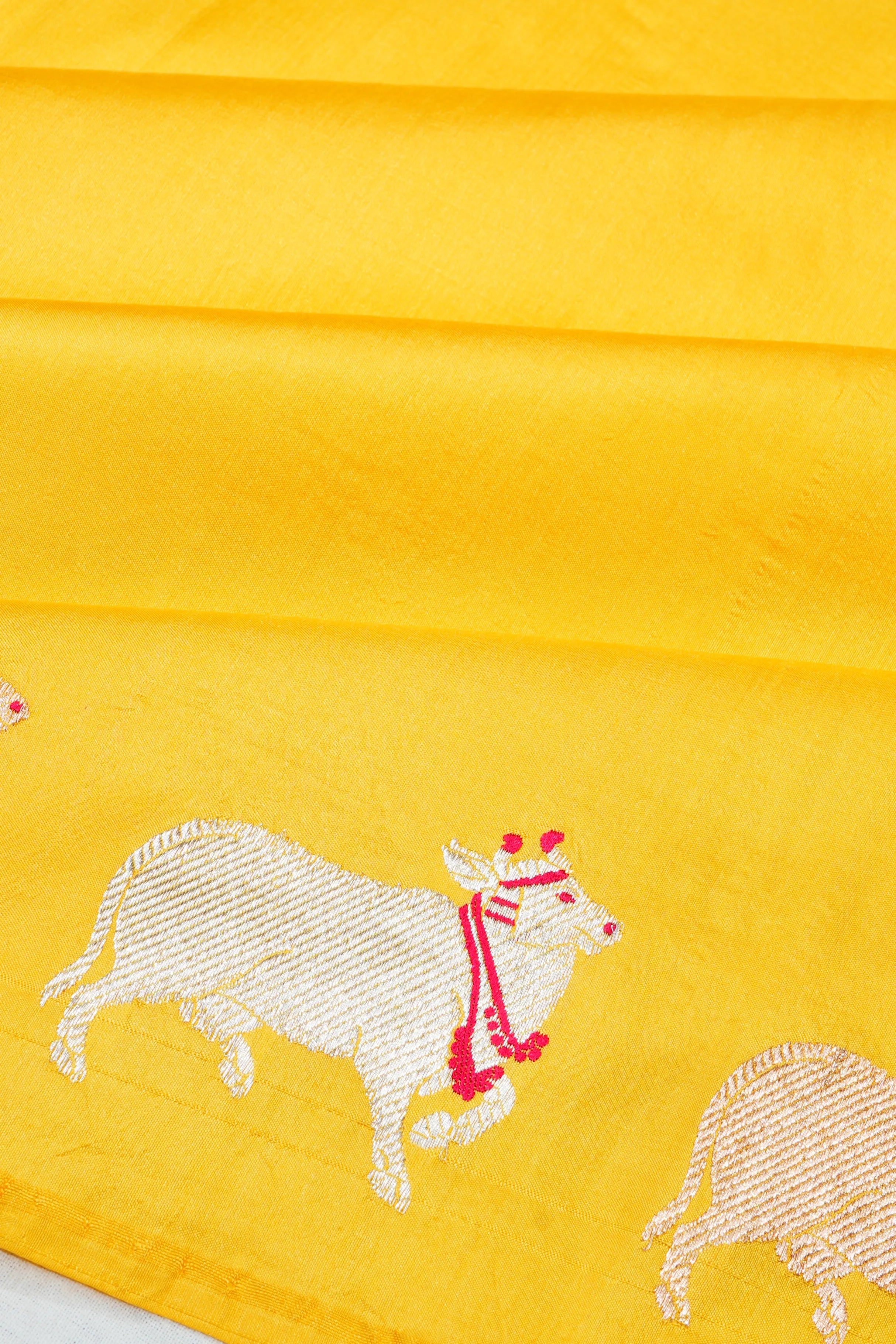 Banarasi Katan Silk Plain Yellow Saree With Pichwai Border