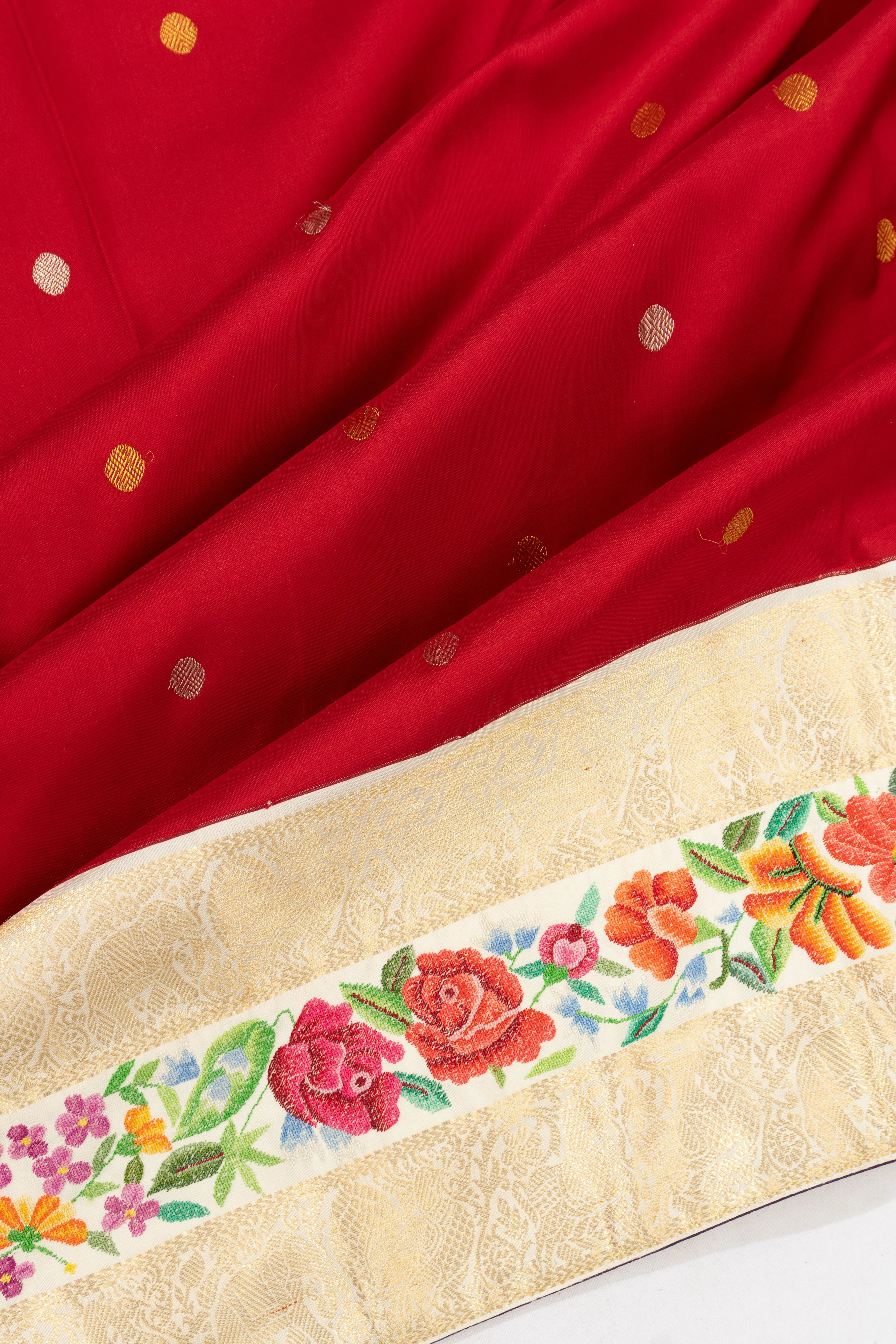 Petit Point X Kanchipuram Silk Butta Red Saree