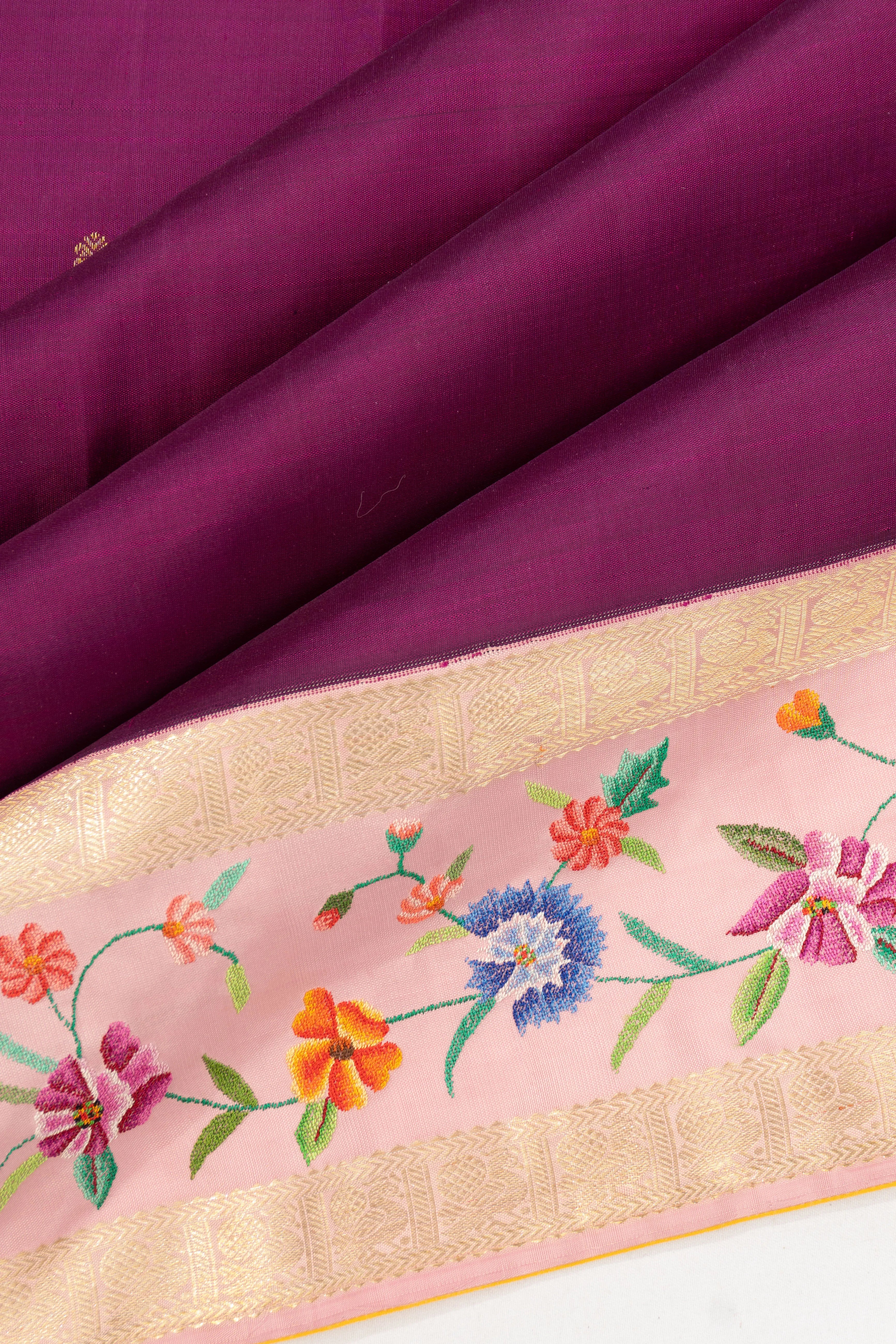 Petit Point X Kanchipuram Silk Butta Purple Saree