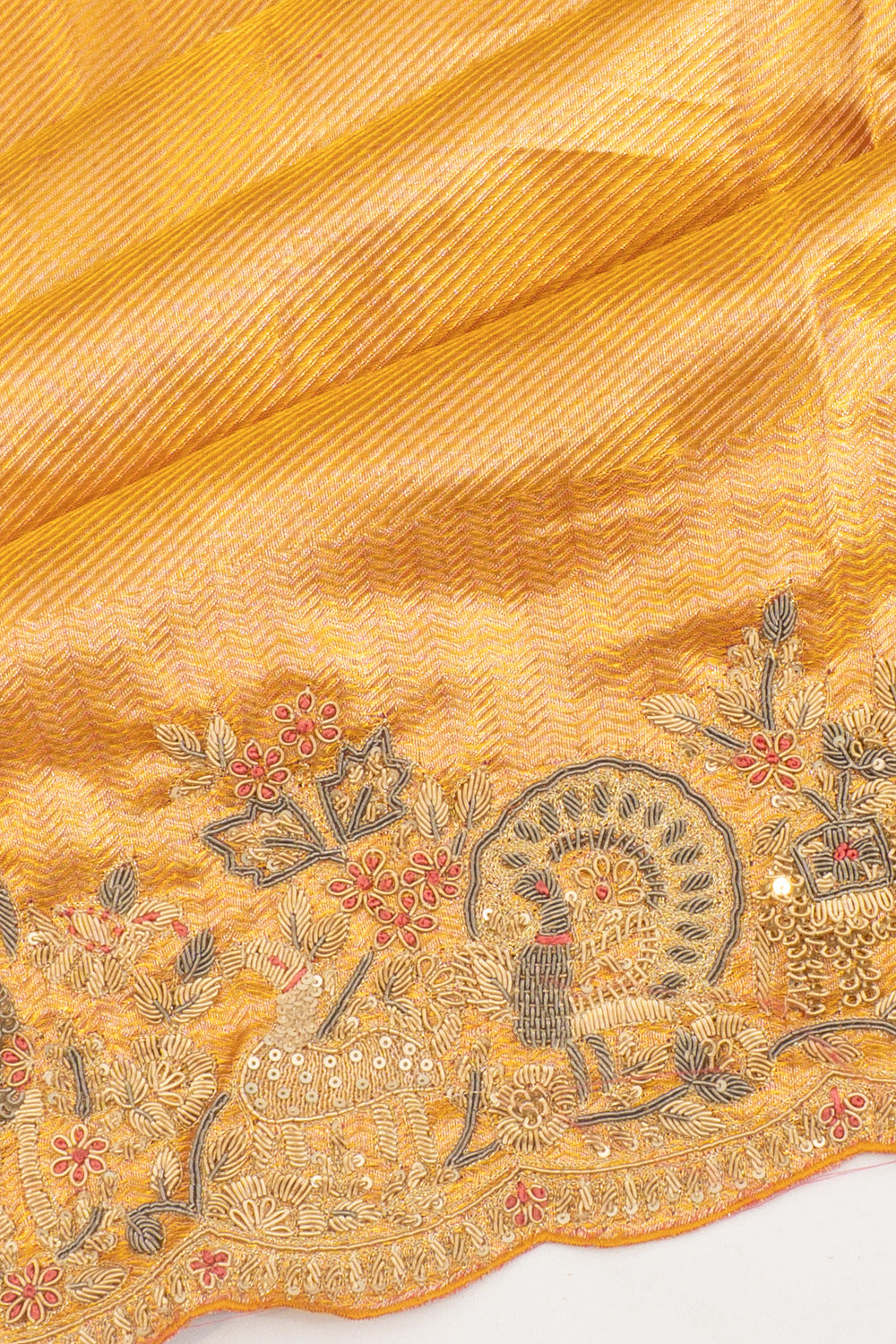 Kanchipuram Silk Tissue Brocade Gold Saree With Zardosi Work