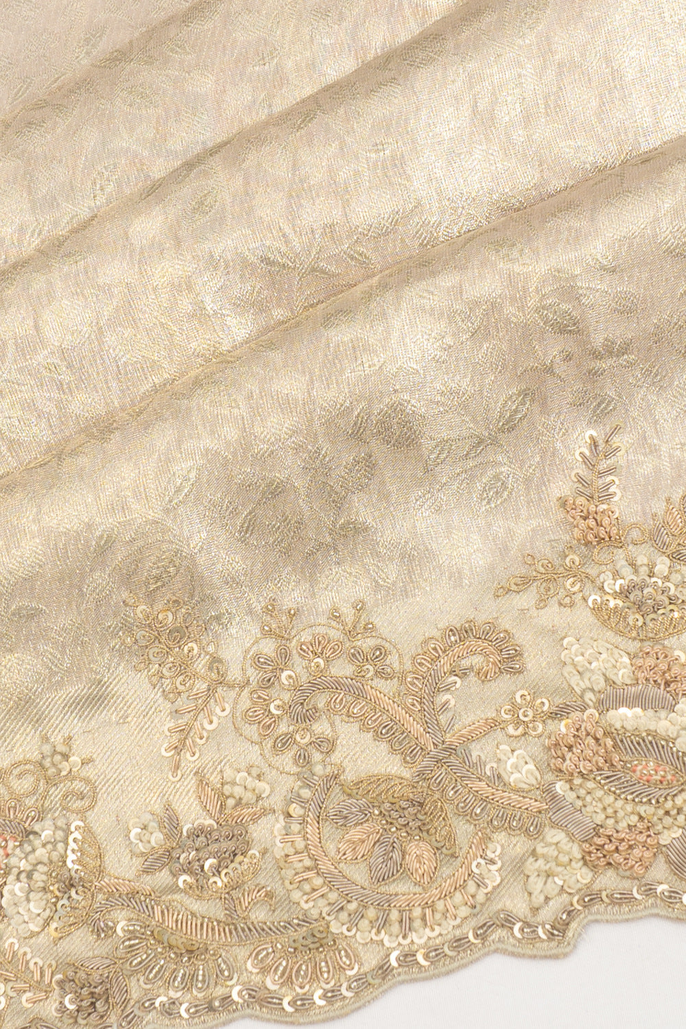 Kanchipuram Silk Tissue Brocade Silver Saree With Zardosi Work