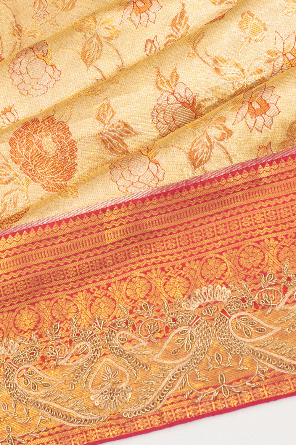 Kanchipuram Silk Tissue Brocade Gold Saree With Zardosi Work