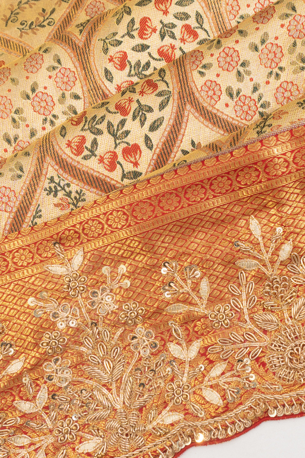 Kanchipuram Silk Tissue Brocade Gold Saree With Zardosi Work