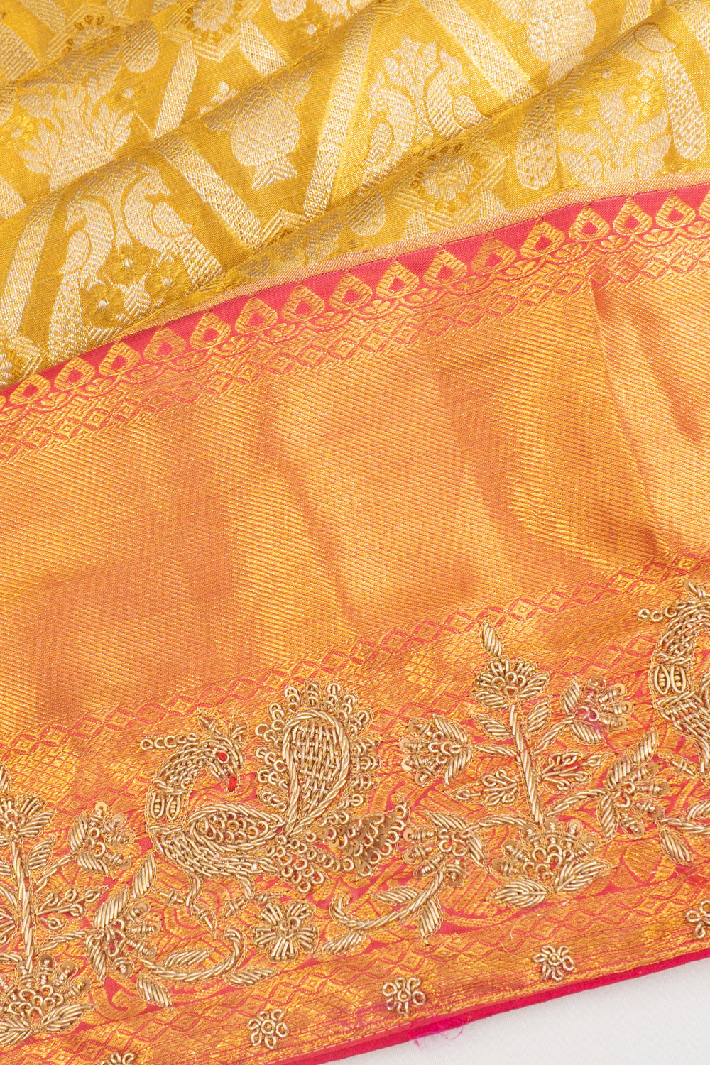 Kanchipuram Silk Tissue Brocade Gold Saree With Zardosi Work