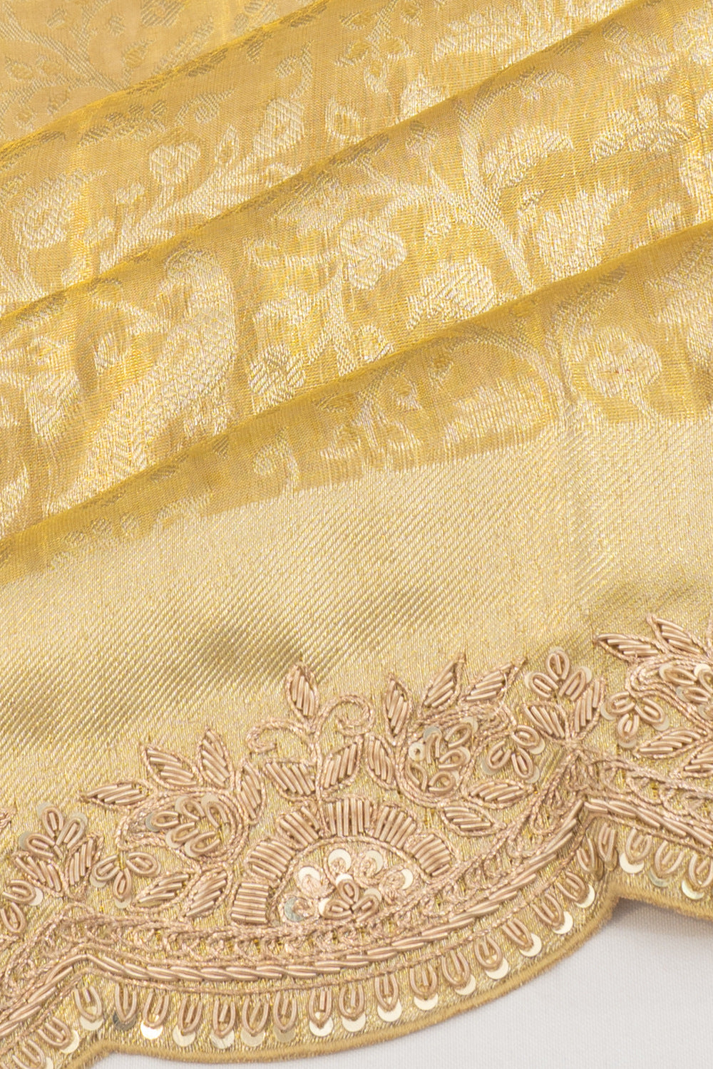 Kanchipuram Silk Tissue Brocade Gold Saree With Zardosi Work