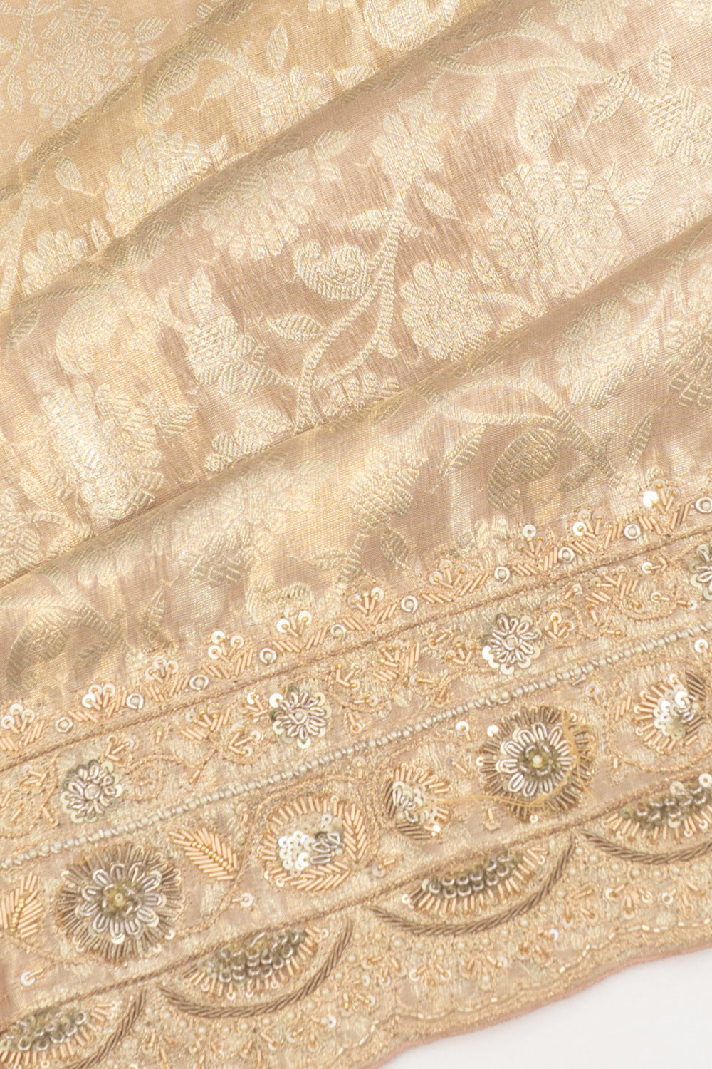 Kanchipuram Silk Tissue Brocade Silver Saree With Zardosi Work