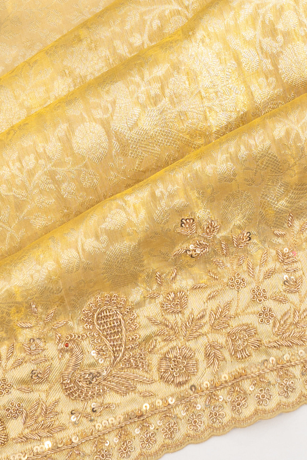 Kanchipuram Silk Tissue Brocade Gold Saree With Zardosi Work