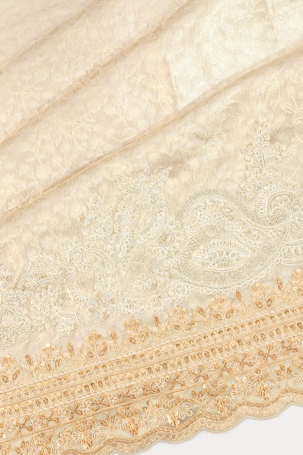 Kanchipuram Silk Tissue Brocade Silver Saree With Zardosi Work
