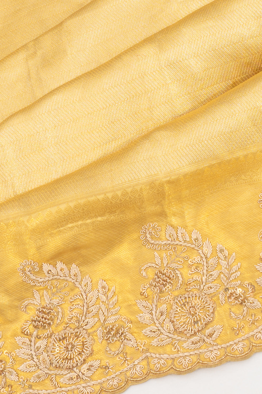 Kanchipuram Silk Tissue Brocade Gold Saree With Zardosi Work