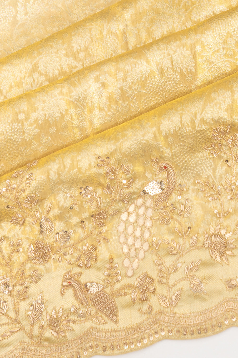 Kanchipuram Silk Tissue Brocade Gold Saree With Zardosi Work