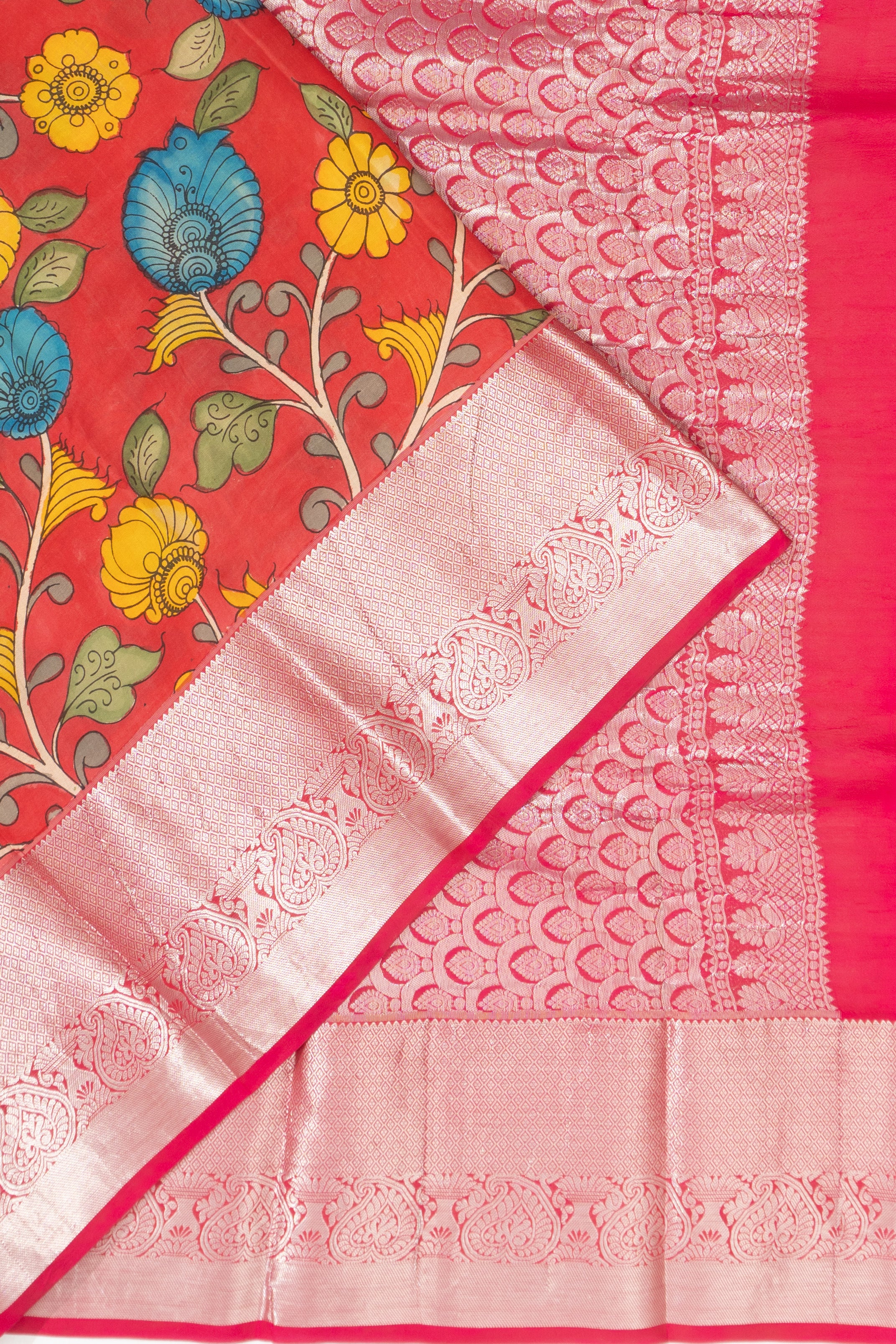 Soft Silk Kalamkari Hand Painted Red Saree