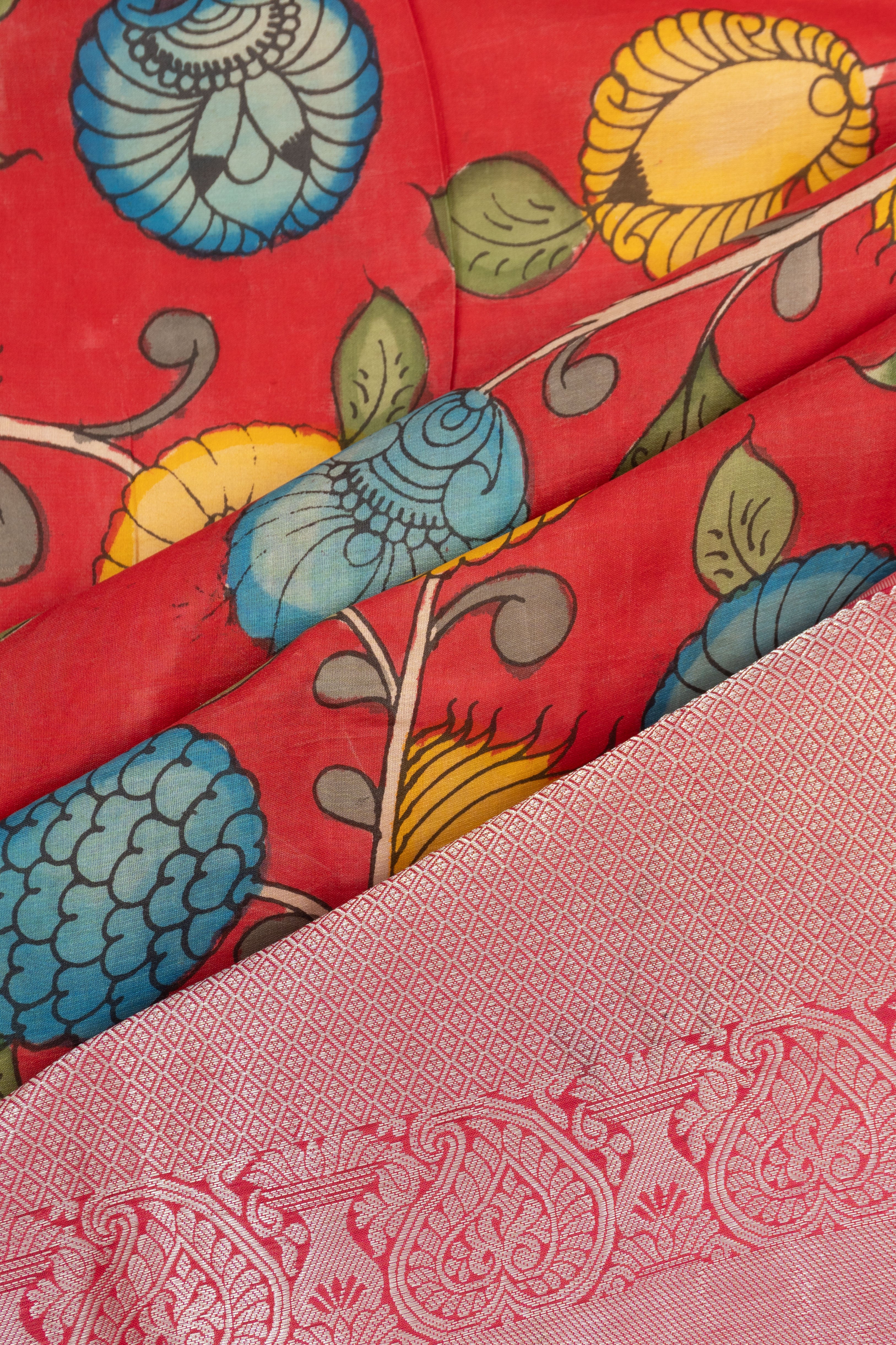 Soft Silk Kalamkari Hand Painted Red Saree