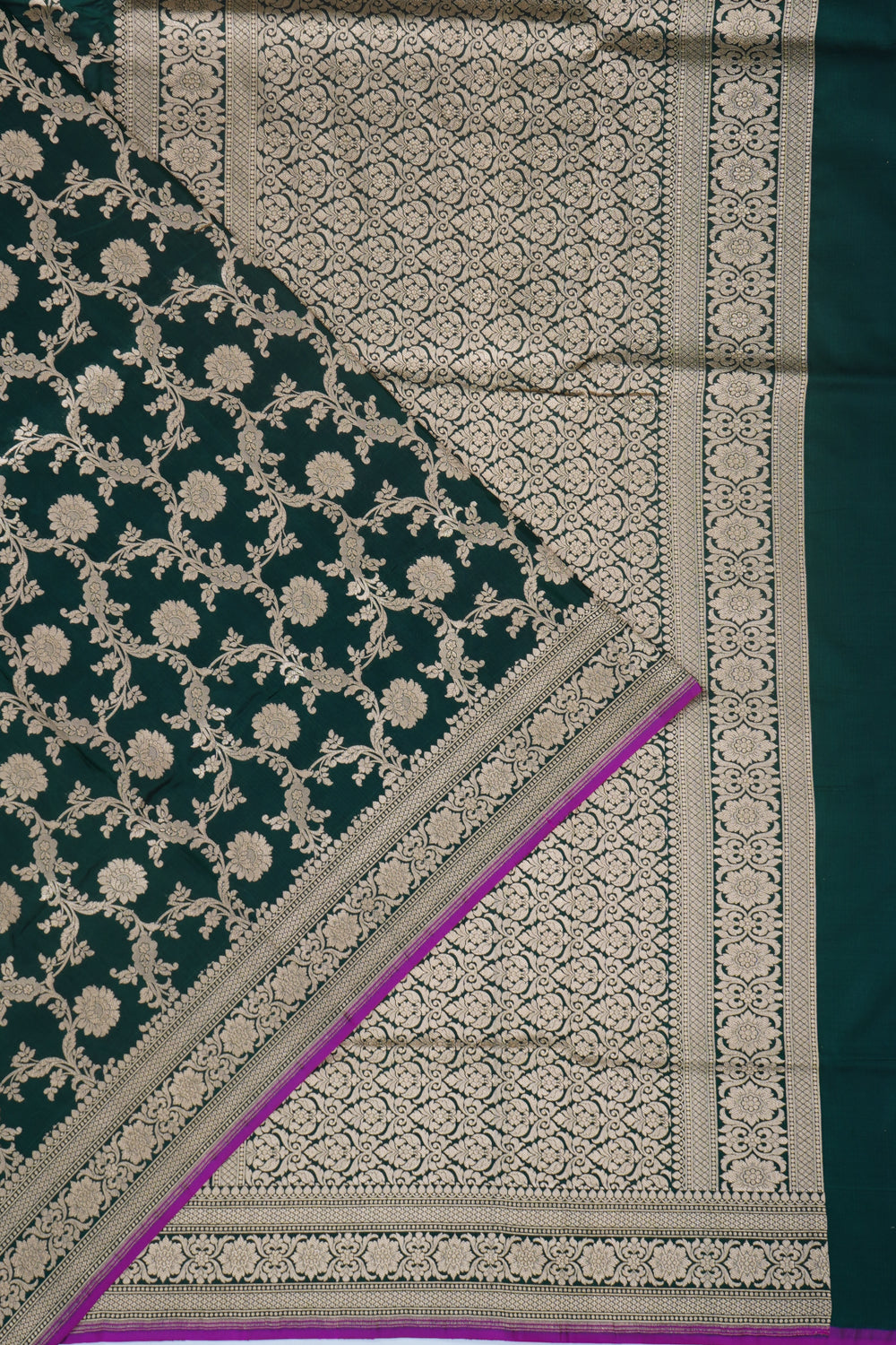 Banarasi Silk Jaal Dark Green Saree