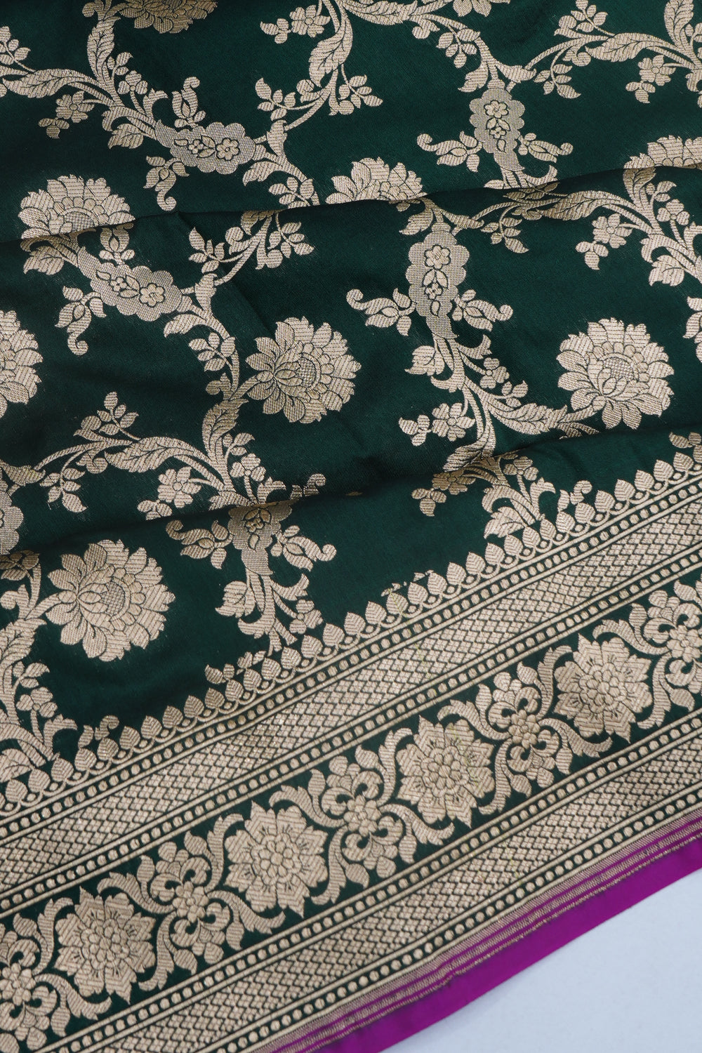 Banarasi Silk Jaal Dark Green Saree
