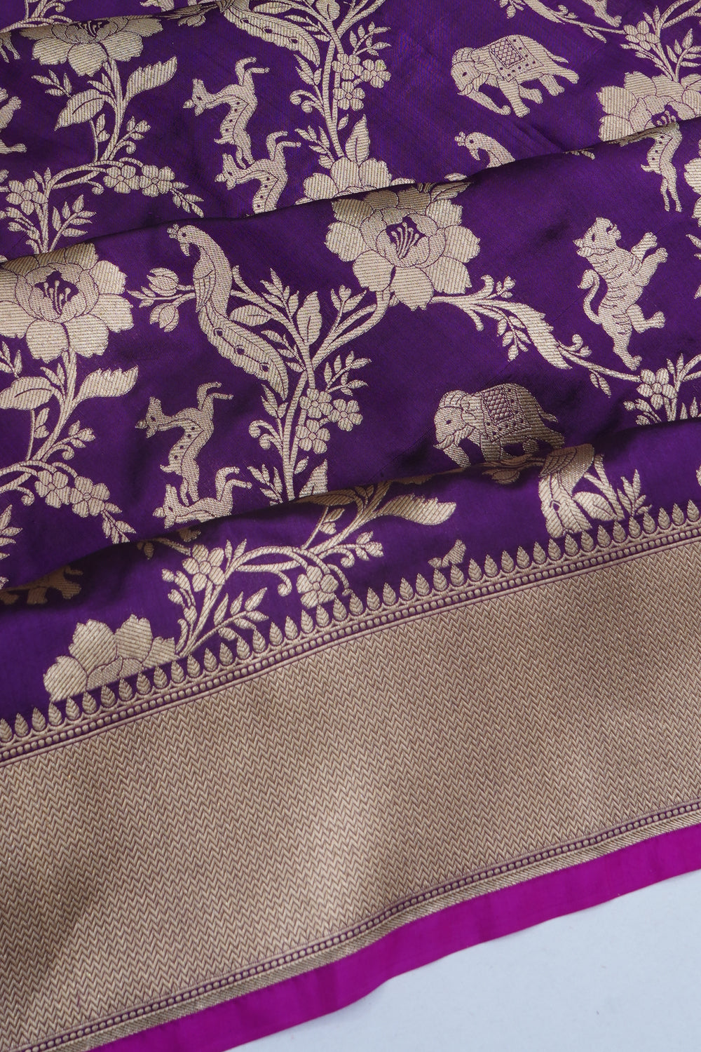 Banarasi Silk Shikargah Jaal Violet Saree