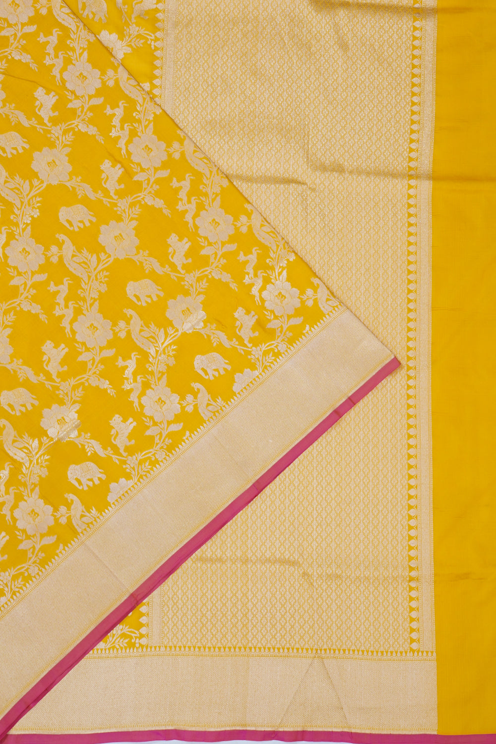 Banarasi Silk Shikargah Brocade Yellow Saree
