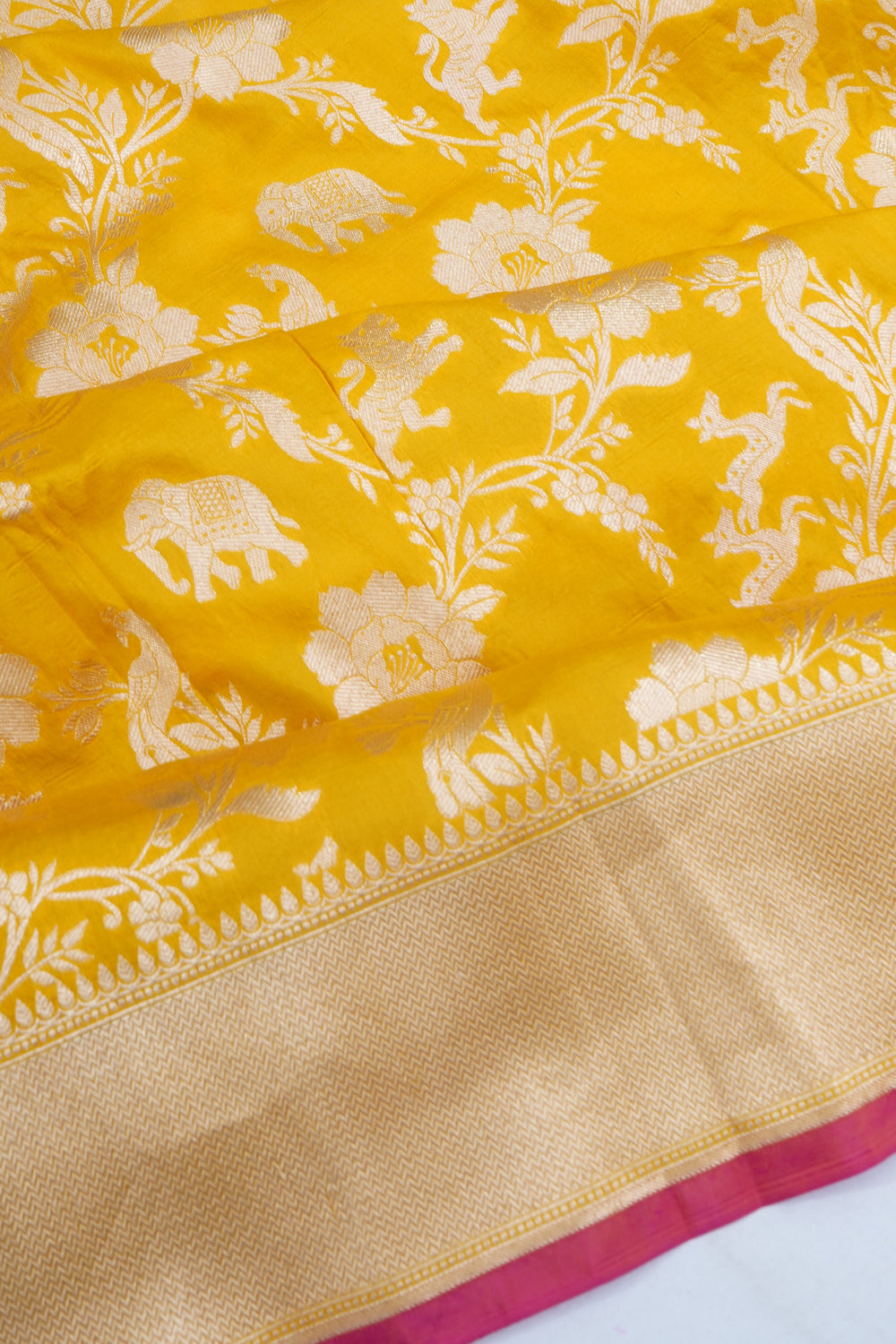 Banarasi Silk Shikargah Brocade Yellow Saree