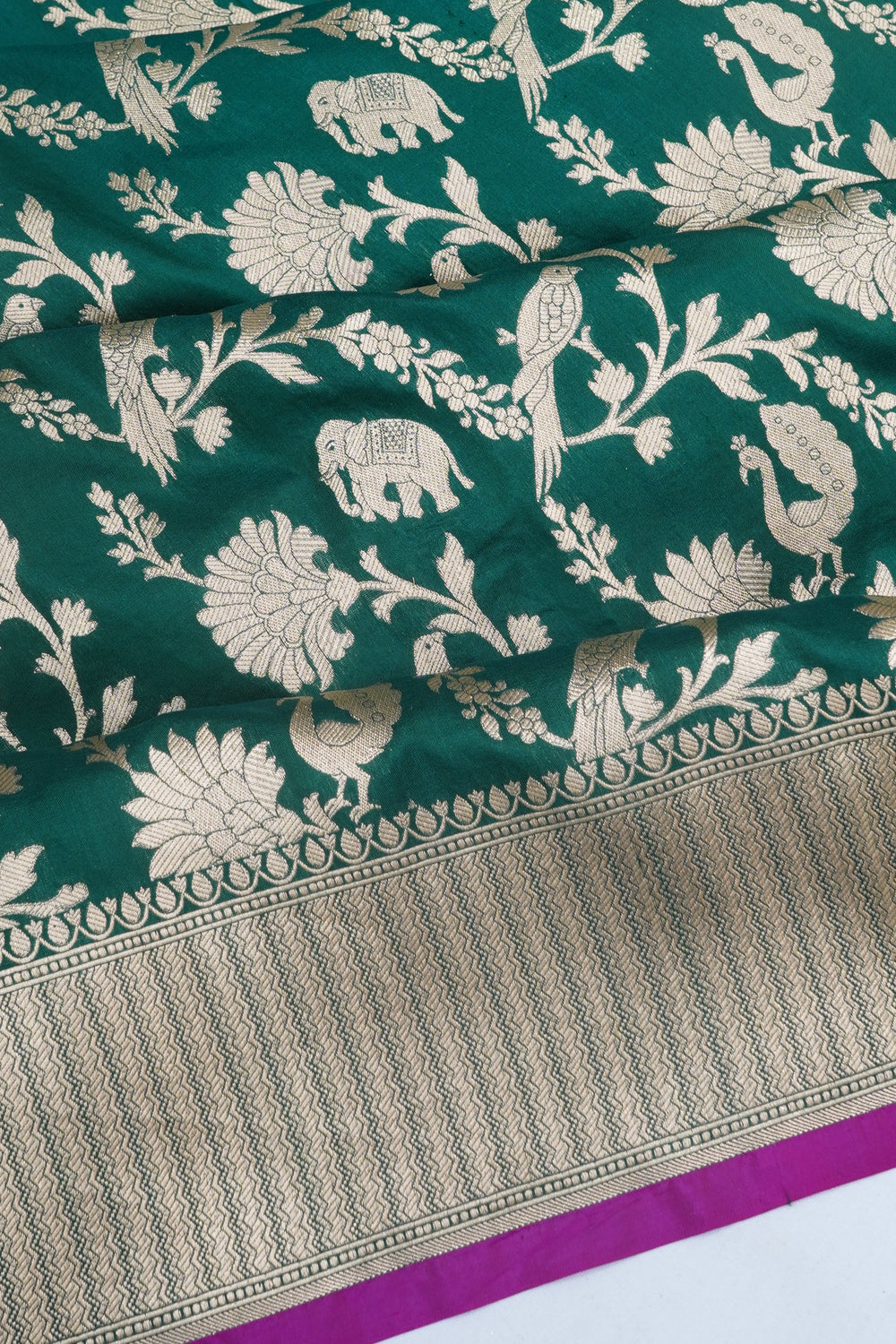 Banarasi Silk Brocade Dark Green Saree
