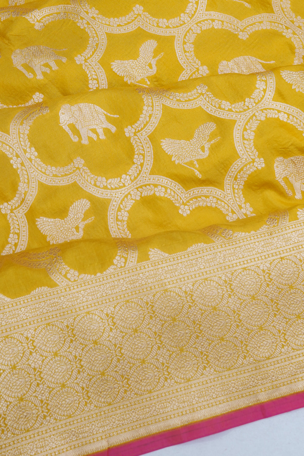 Banarasi Silk Jaal And Butta Yellow Saree