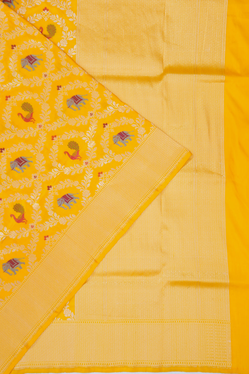 Banarasi Silk Jaal And Meenakari Butta Yellow Saree