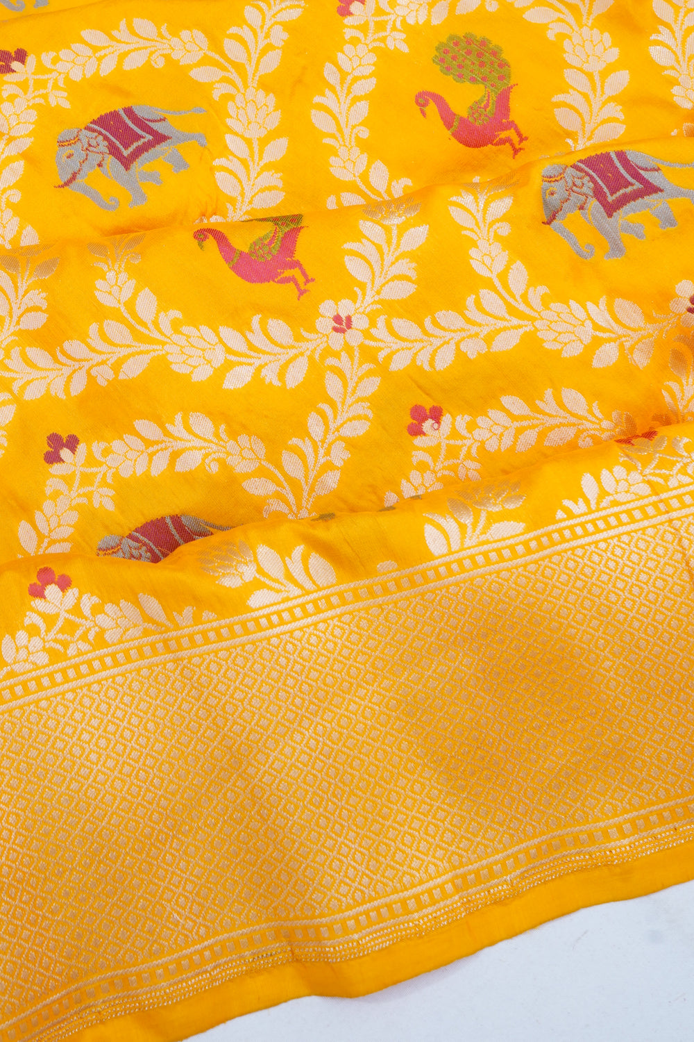 Banarasi Silk Jaal And Meenakari Butta Yellow Saree