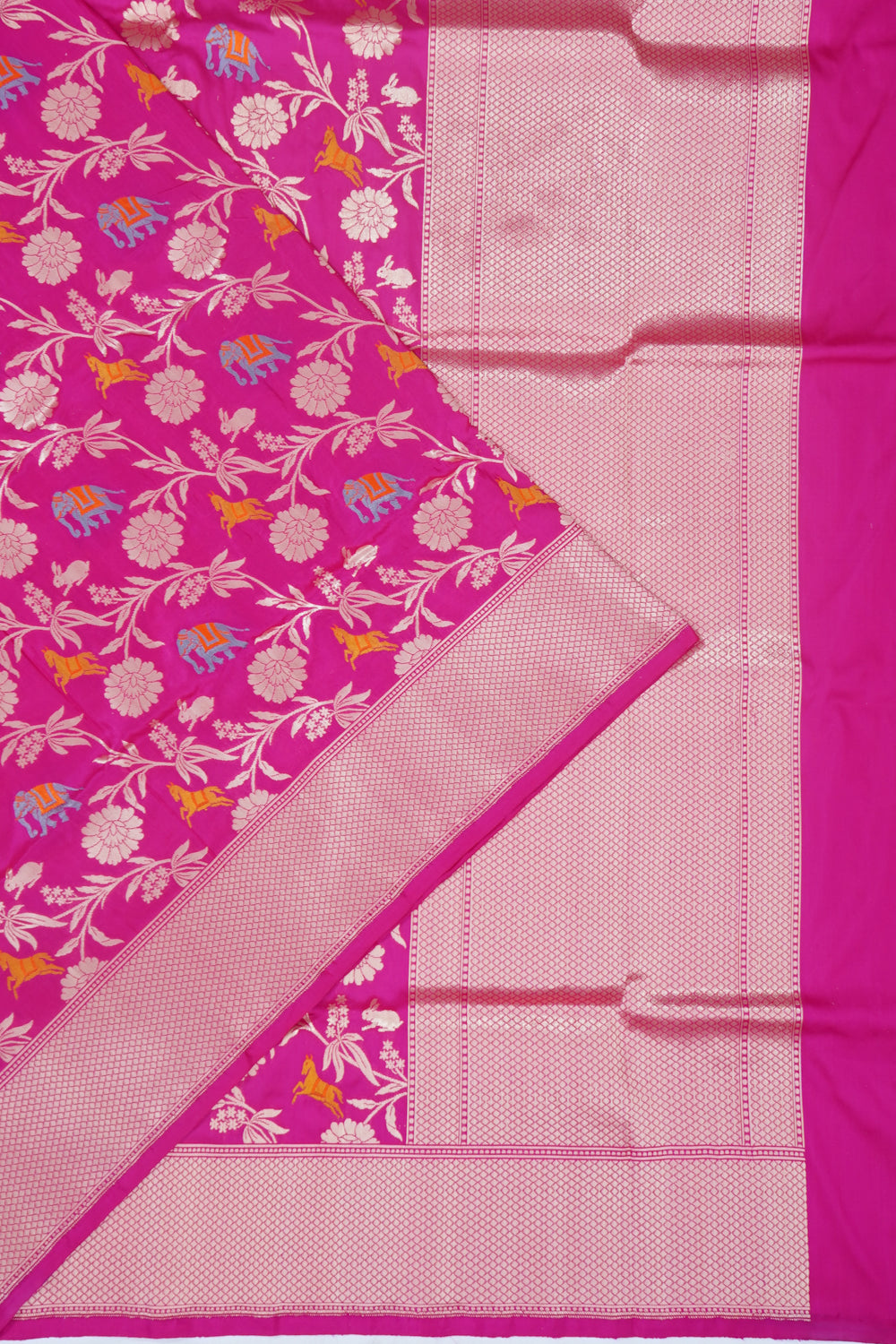 Banarasi Silk Brocade And Meenakari Rani Pink Saree