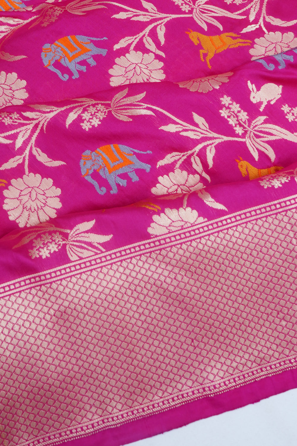 Banarasi Silk Brocade And Meenakari Rani Pink Saree