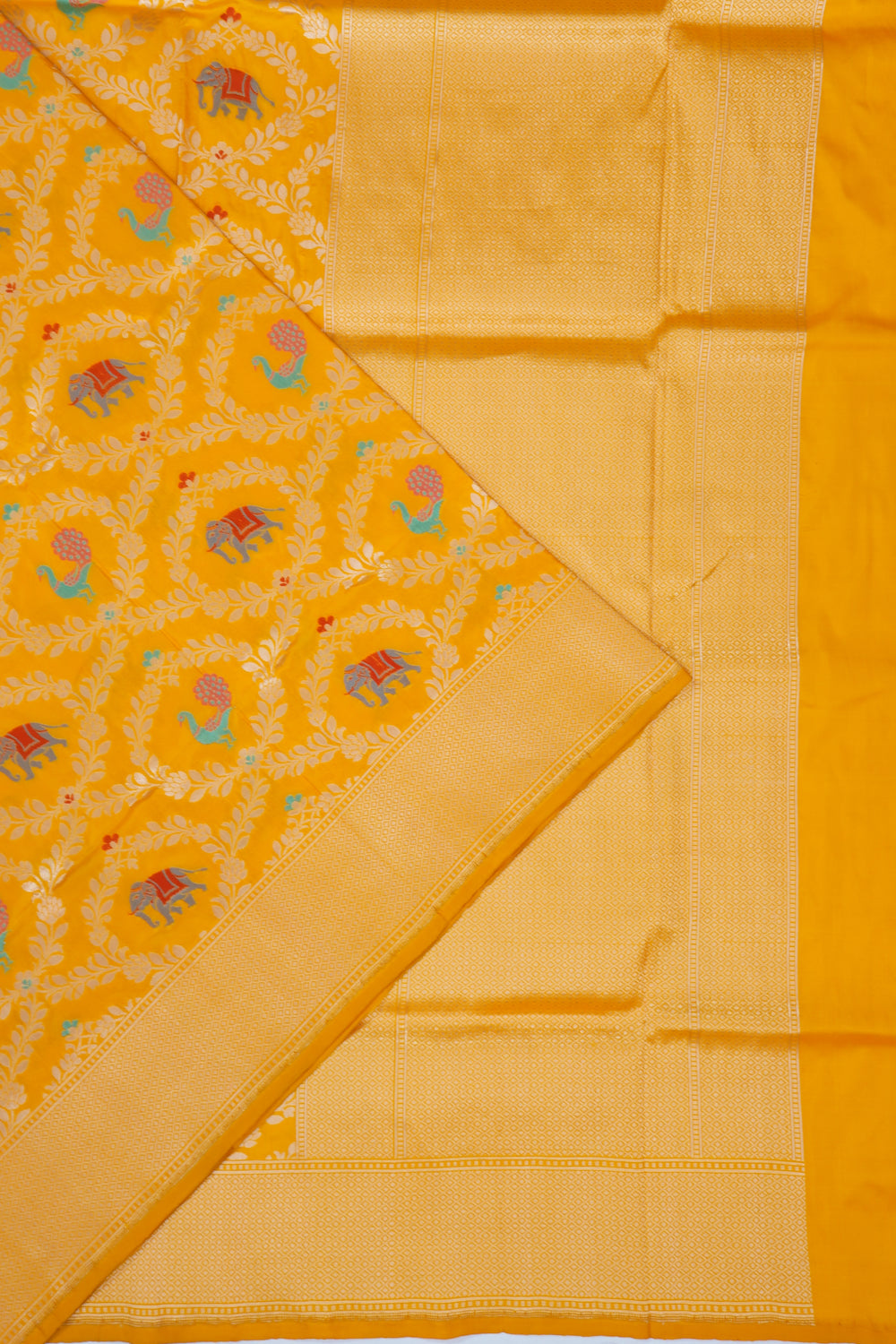 Banarasi Silk Jaal And Butta Yellow Saree