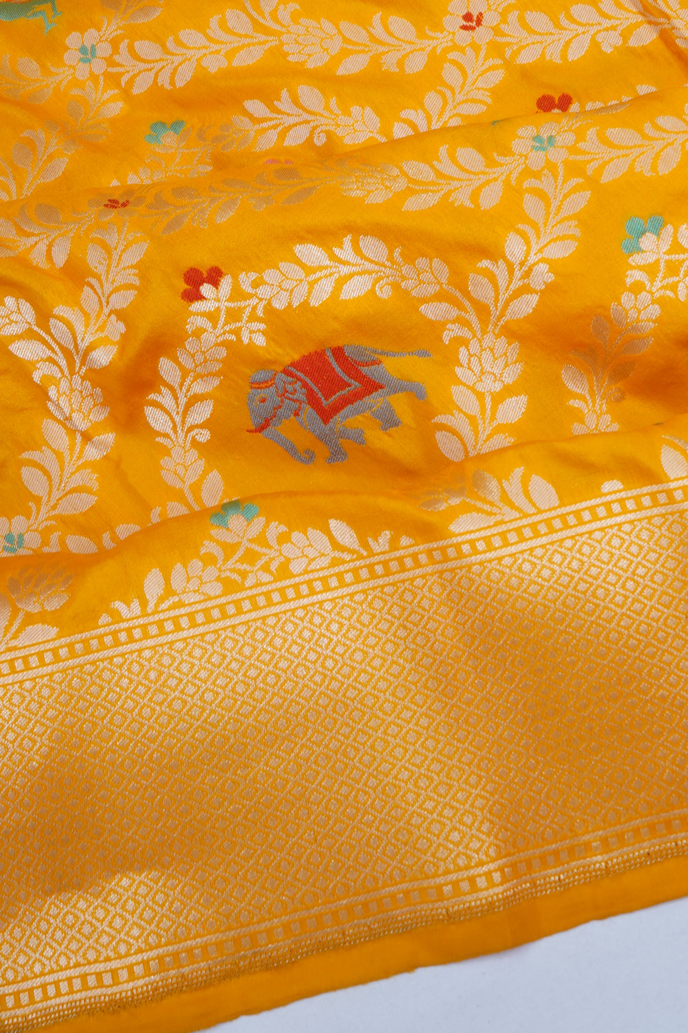 Banarasi Silk Jaal And Butta Yellow Saree