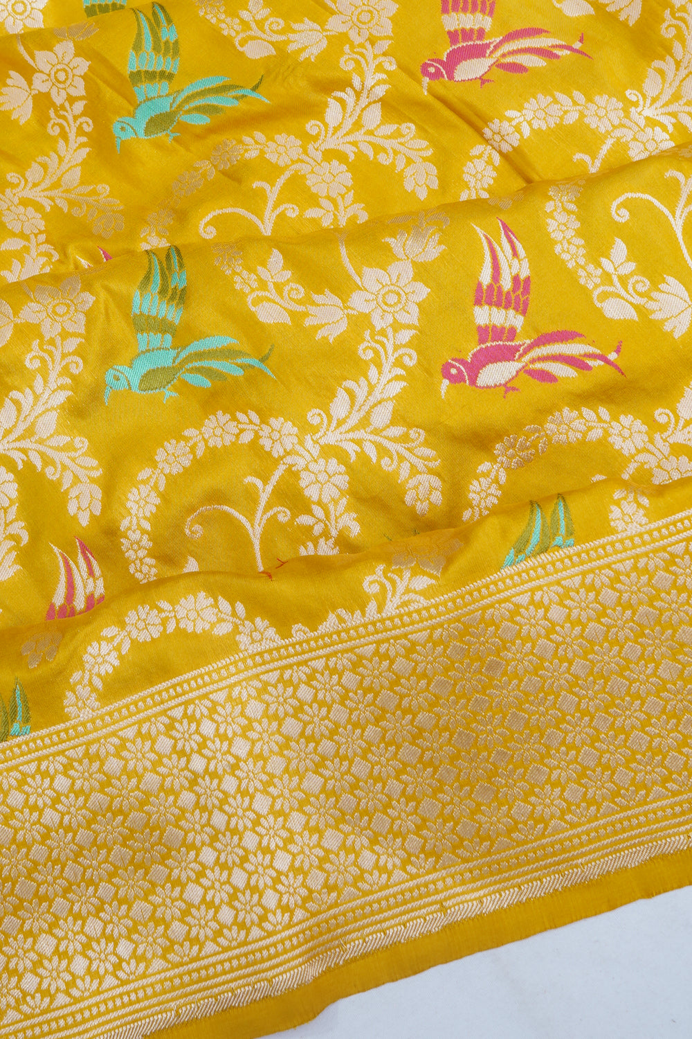 Banarasi Silk Brocade And Meenakari Mehendi Green Saree
