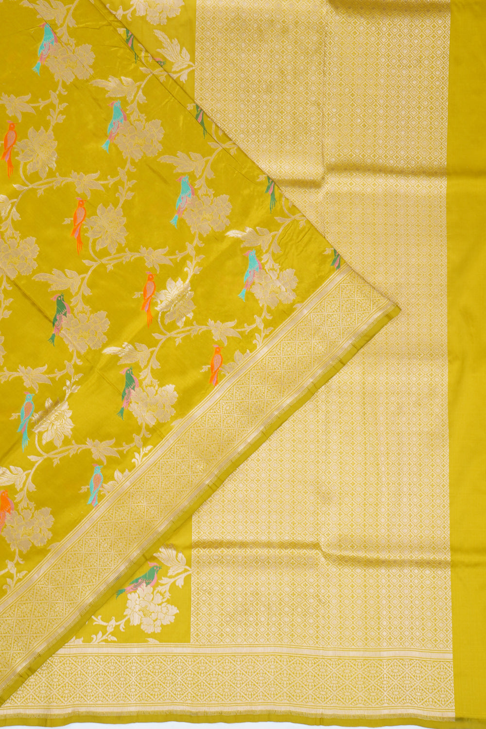 Banarasi Silk Brocade And Meenakari Mehendi Green Saree