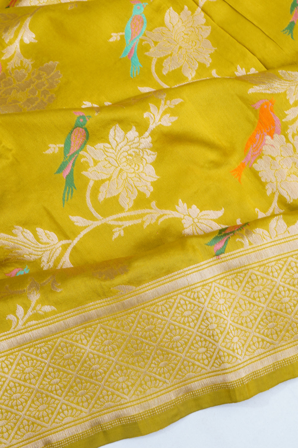 Banarasi Silk Brocade And Meenakari Mehendi Green Saree
