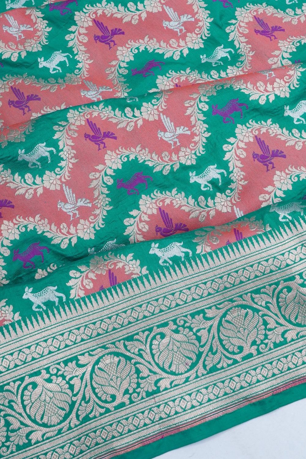 Banarasi Silk Jaal Rangkat Green Saree