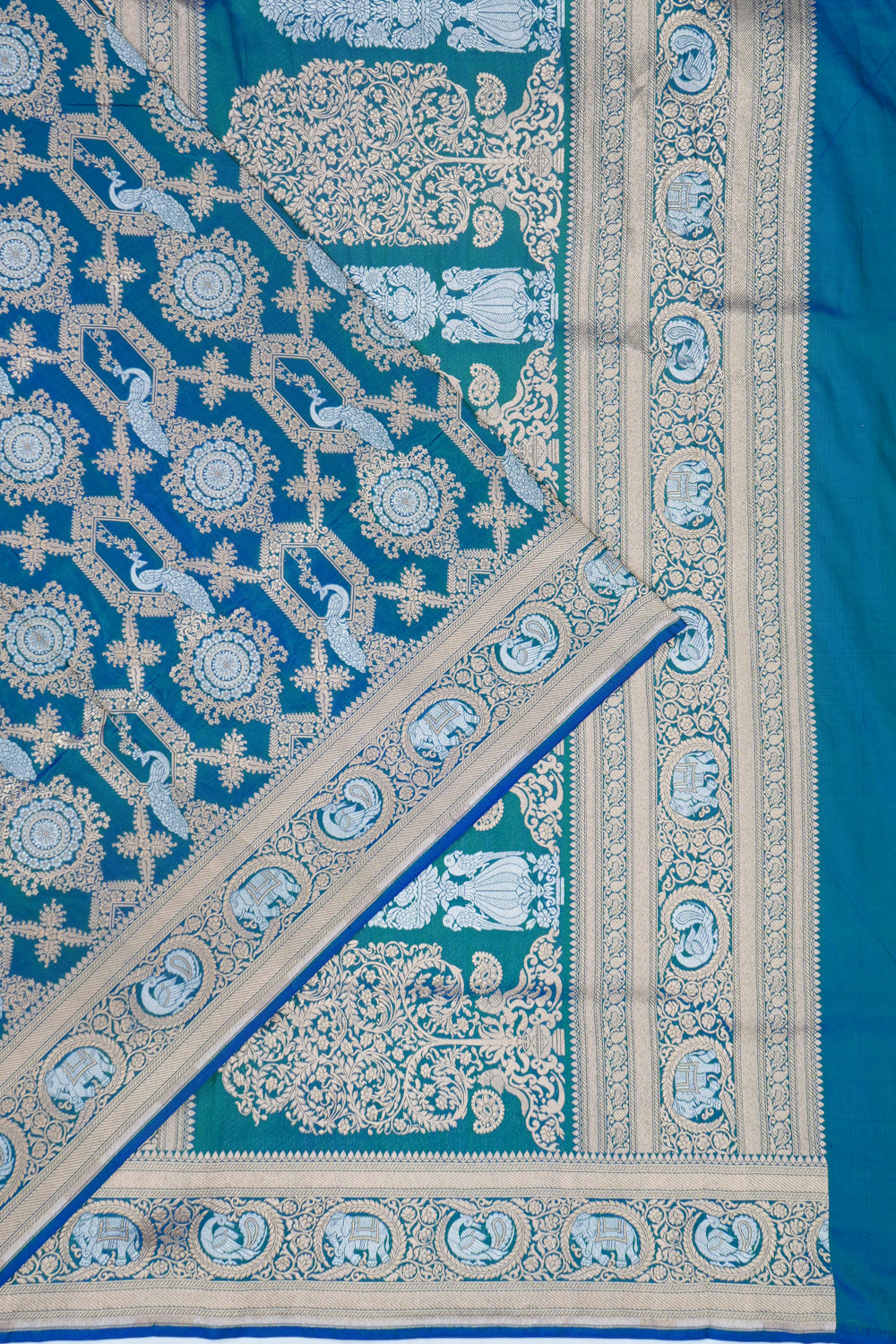Banarasi Silk Brocade Dual Tone Blue Saree