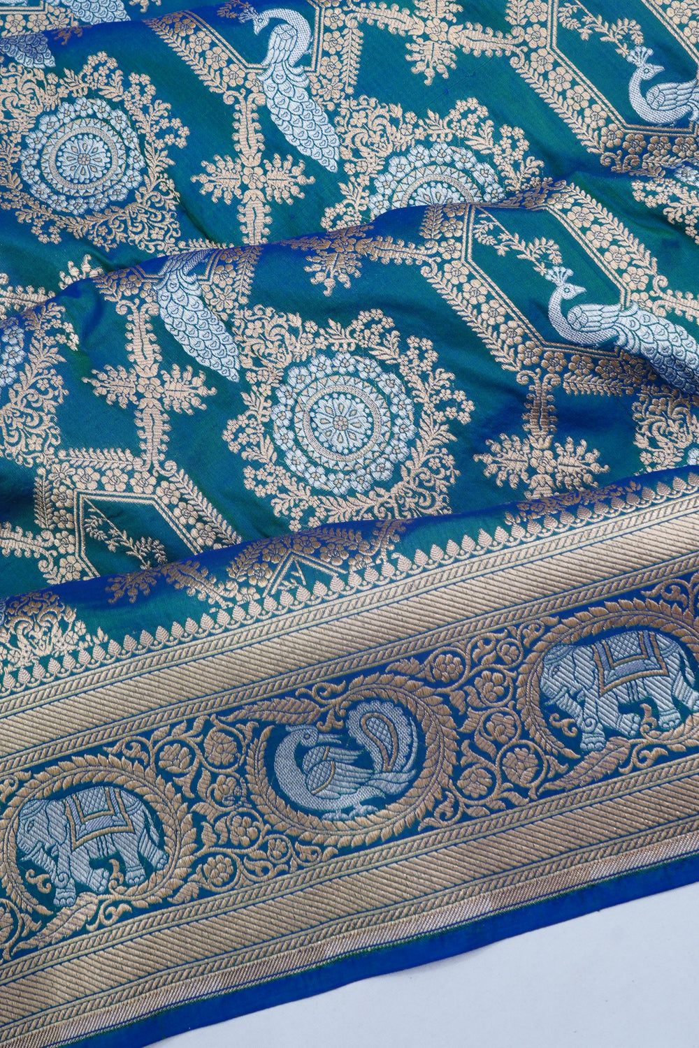 Banarasi Silk Brocade Dual Tone Blue Saree