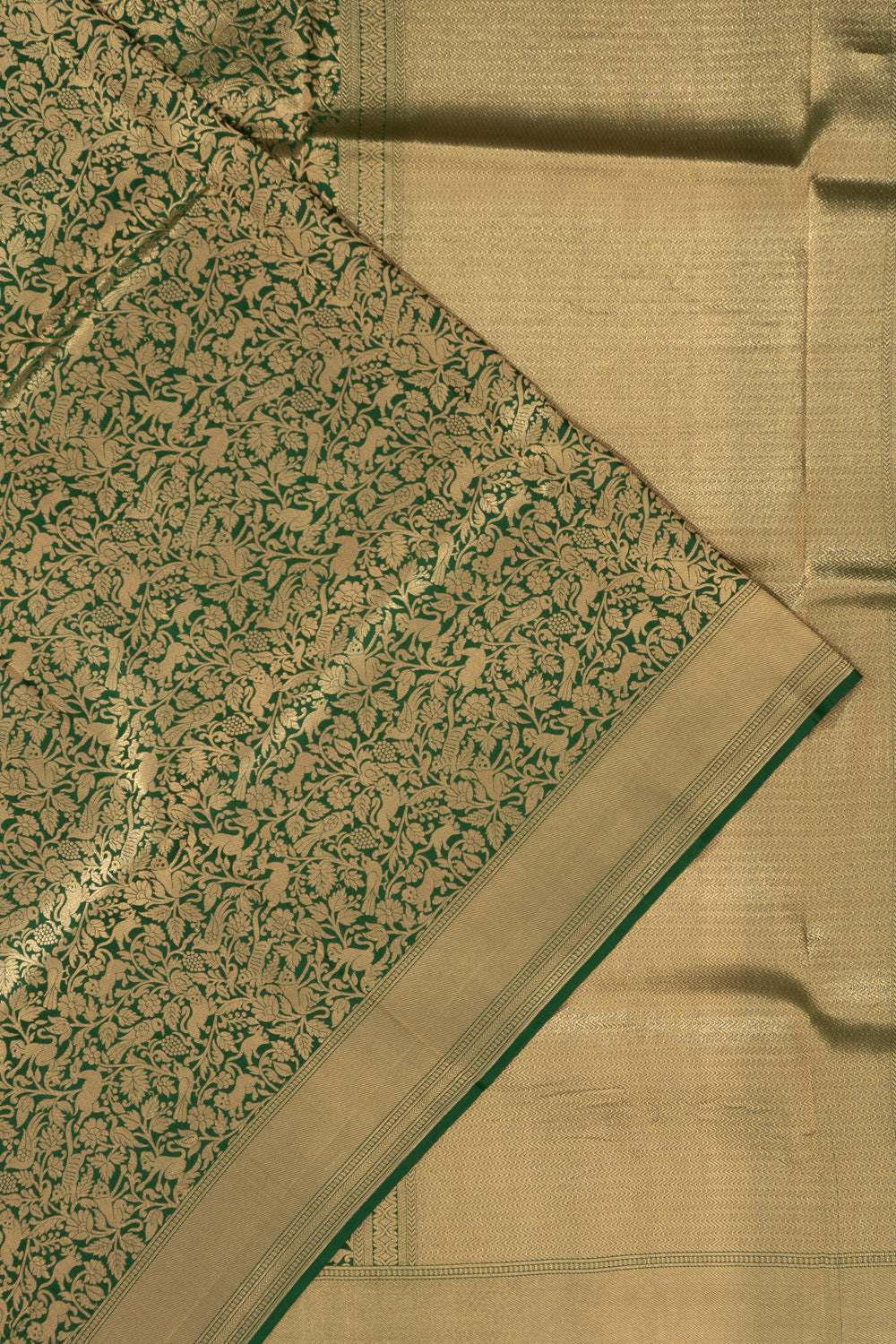 Banarasi Silk Shikargah Brocade Bottle Green Saree