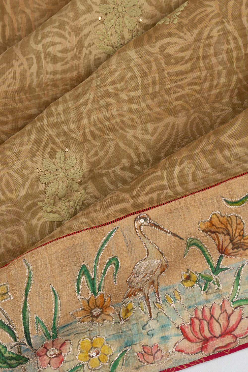 Soft Silk Floral Printed And Butta Cream Saree