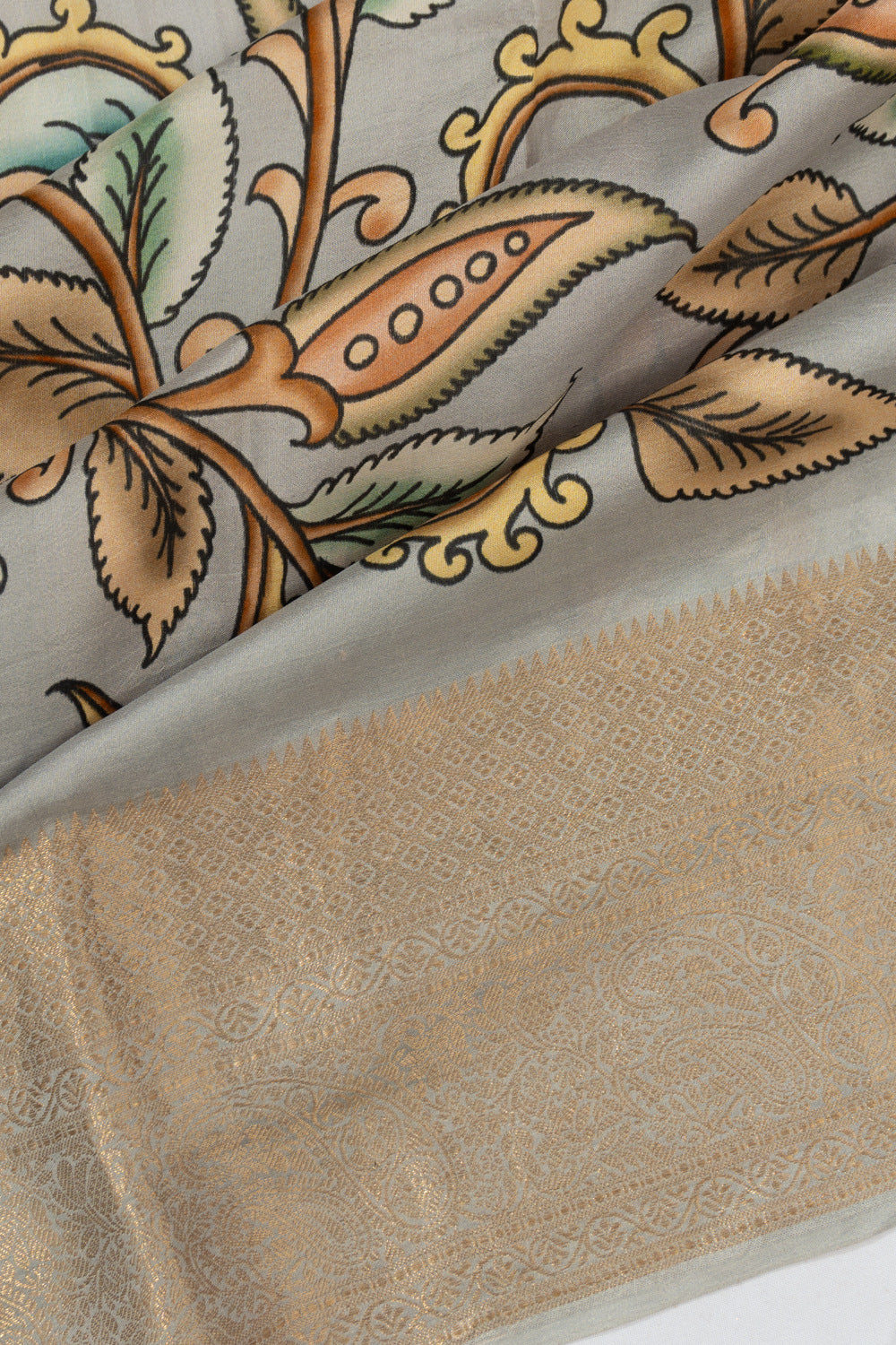 Soft Silk Floral Printed Pastel Grey Saree