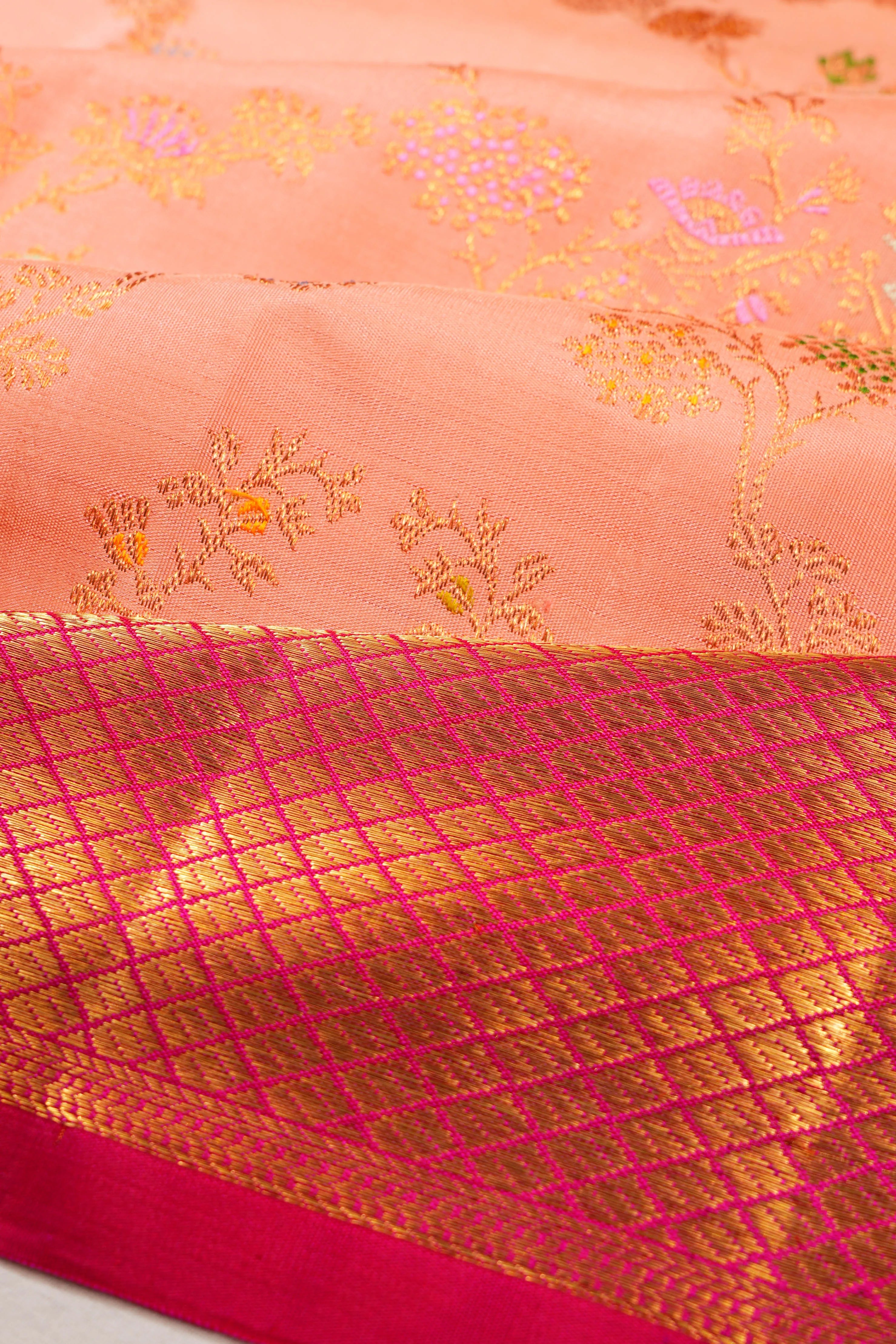 Kanchipuram Silk Jaal Baby Pink Saree