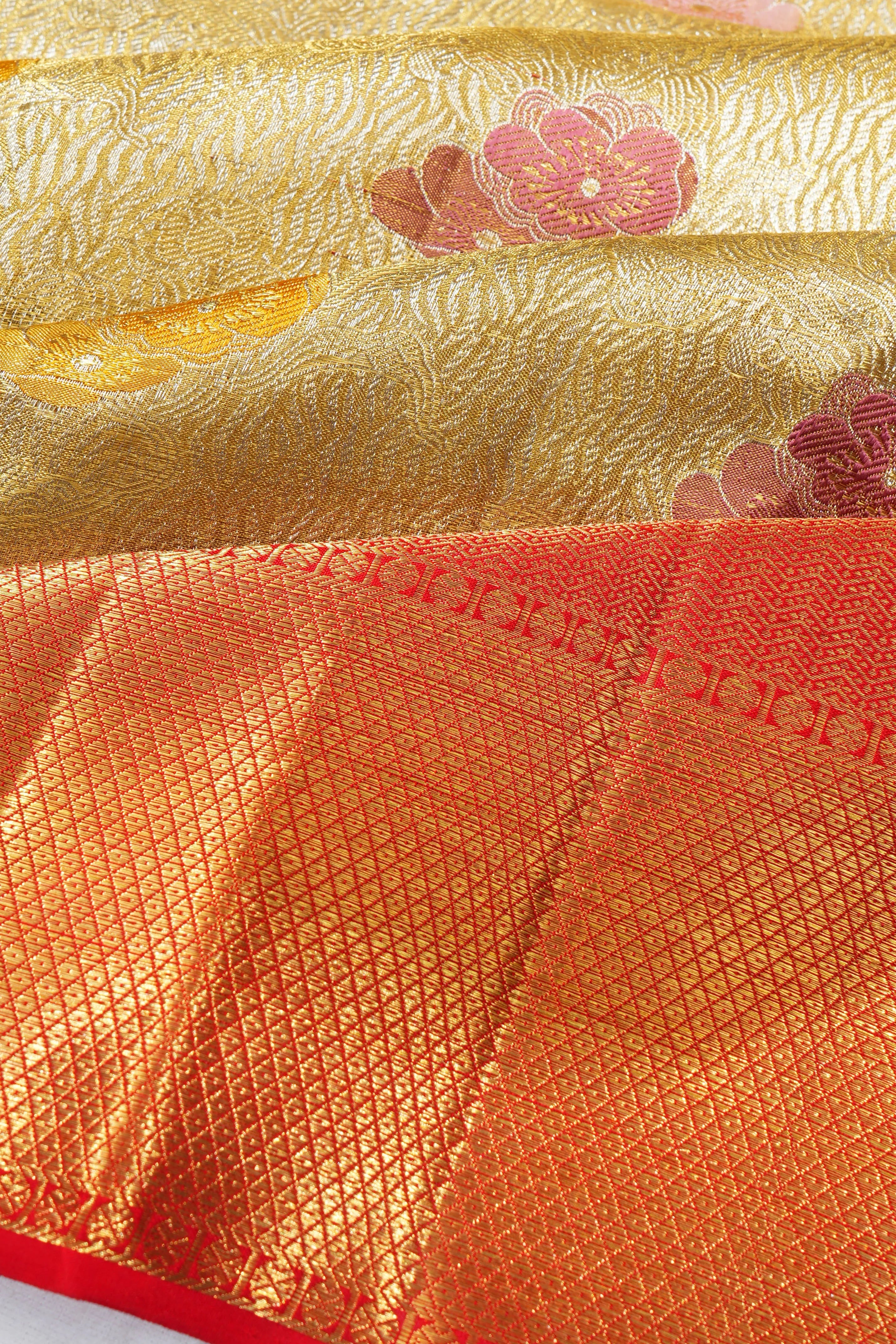Kanchipuram Silk Tissue Brocade Gold Saree