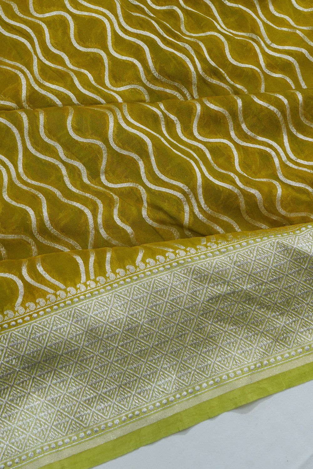 Banarasi Georgette Brocade Mehendi Green Saree