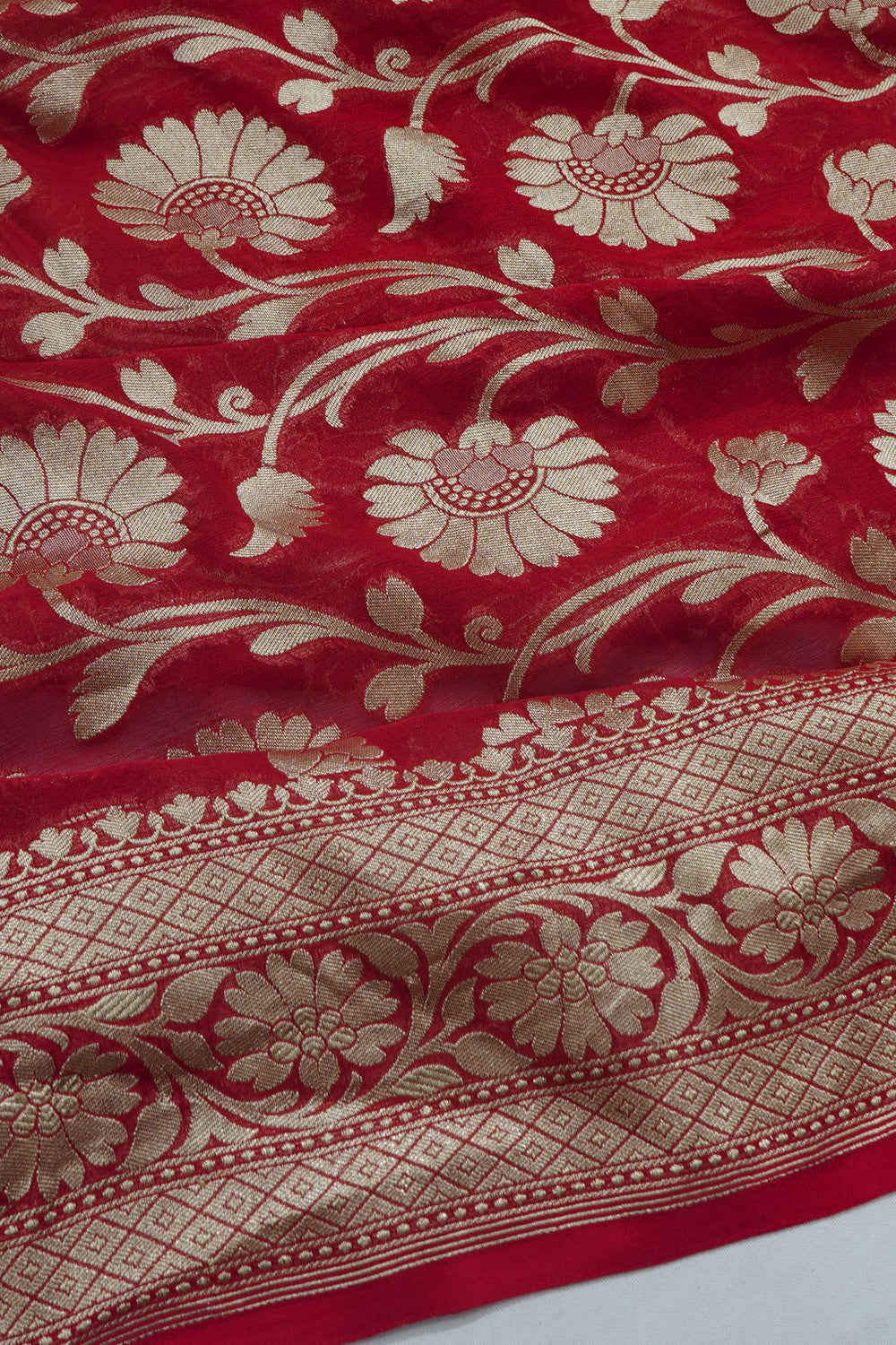 Banarasi Georgette Jaal Red Saree